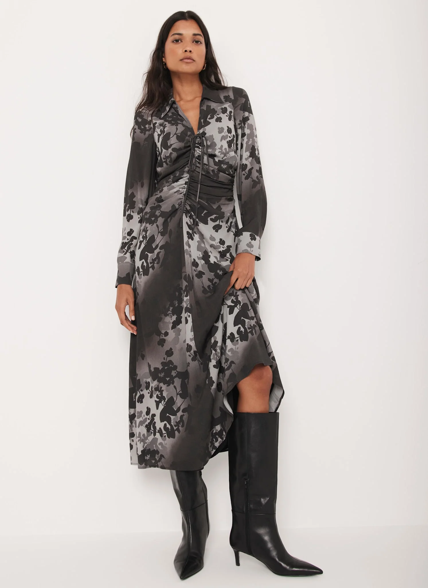 Black Floral Print Midi Dress - Image 3