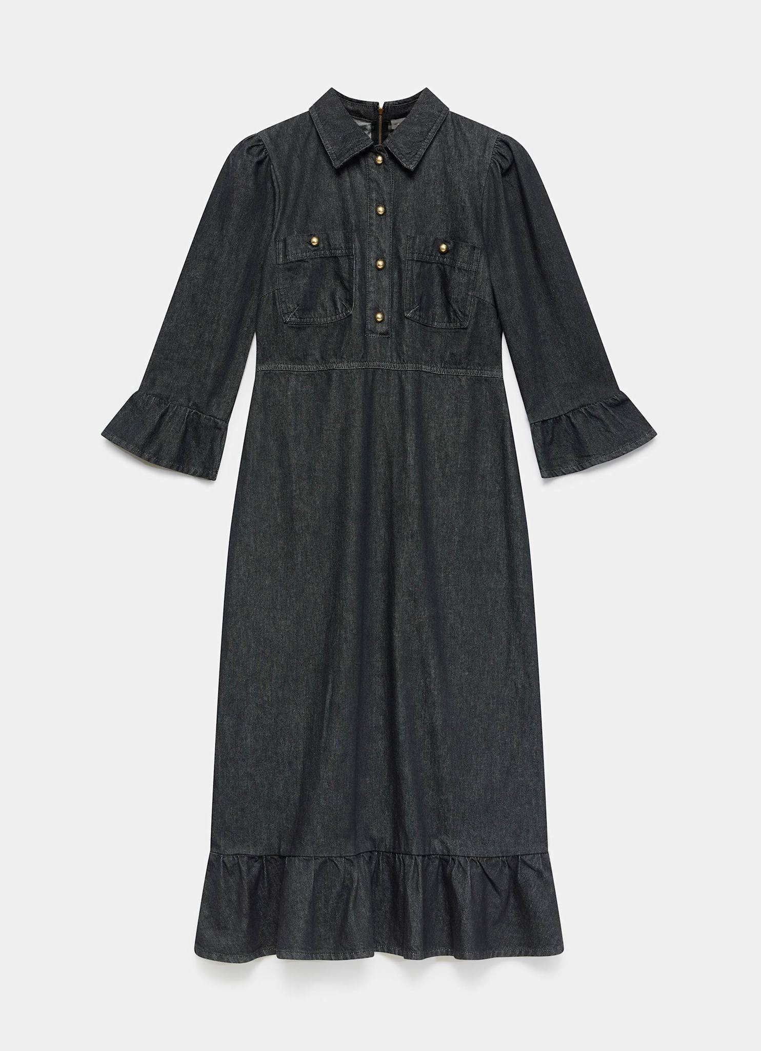 Black Denim Midi Shirt Dress - Image 7