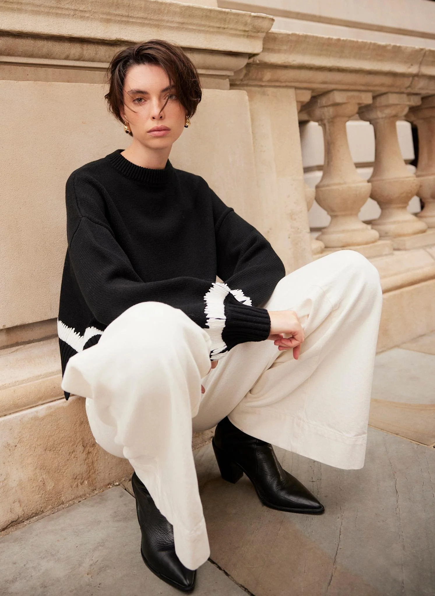 Black Cotton Blend Contrast Detail Jumper - Image 2