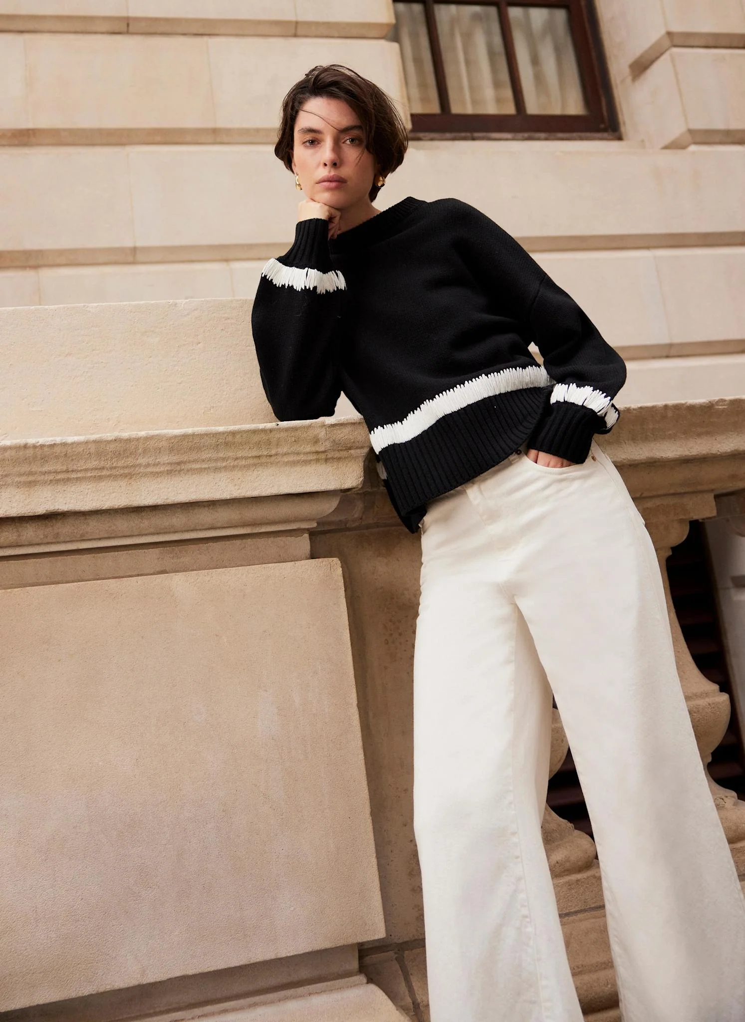 Black Cotton Blend Contrast Detail Jumper - Image 3