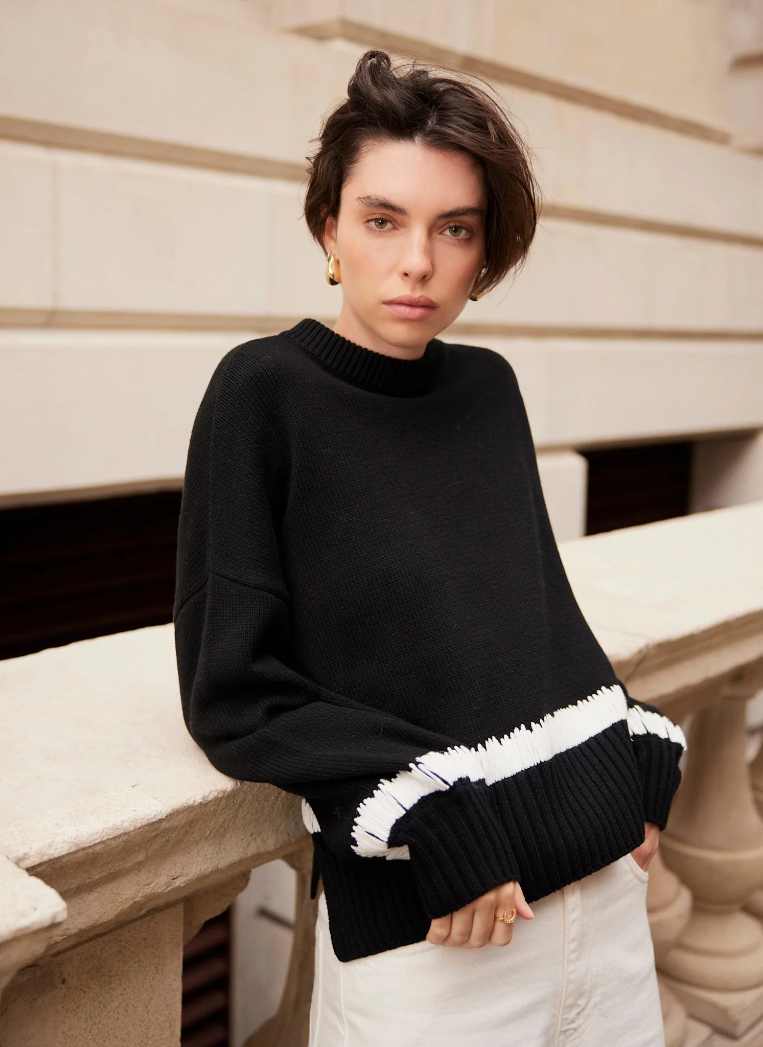 Black Cotton Blend Contrast Detail Jumper - Image 4