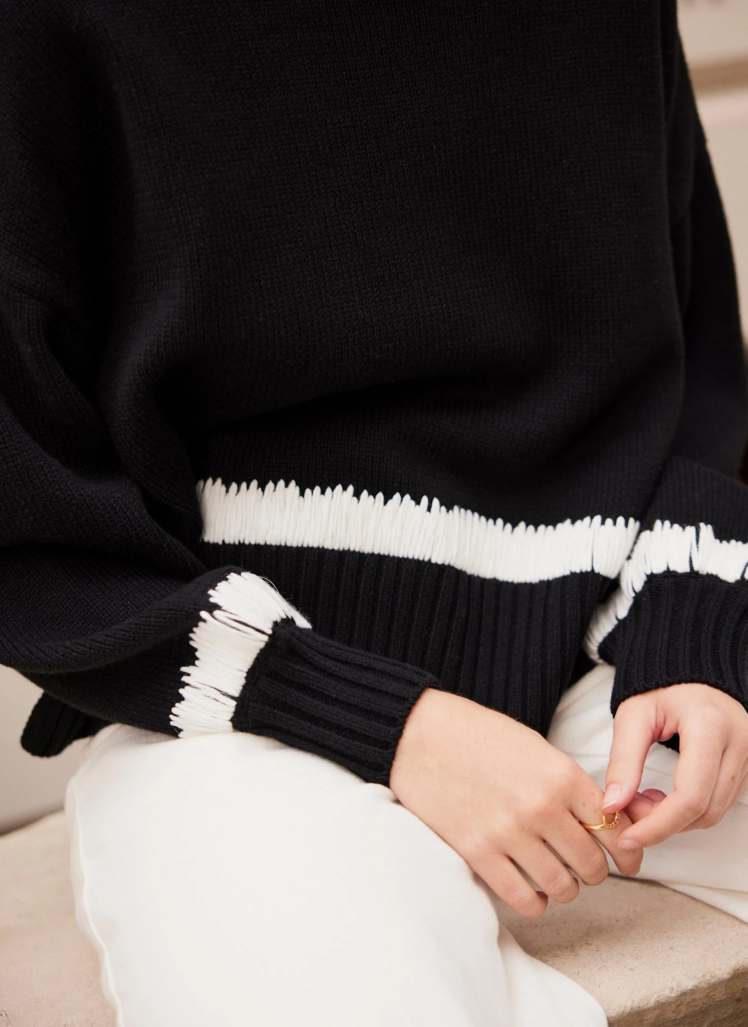 Black Cotton Blend Contrast Detail Jumper - Image 5