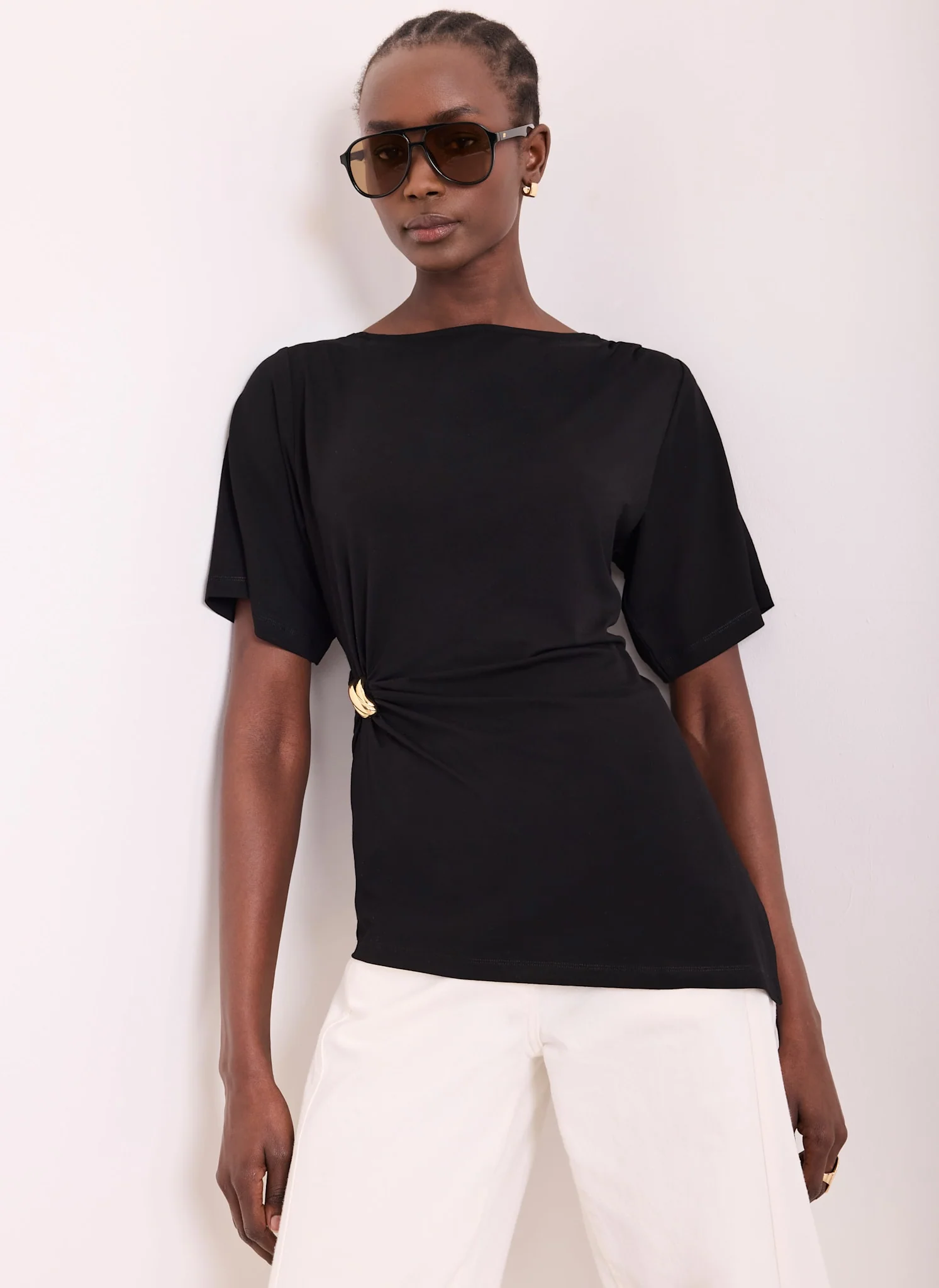 Black Gathered Detail Top - Image 2