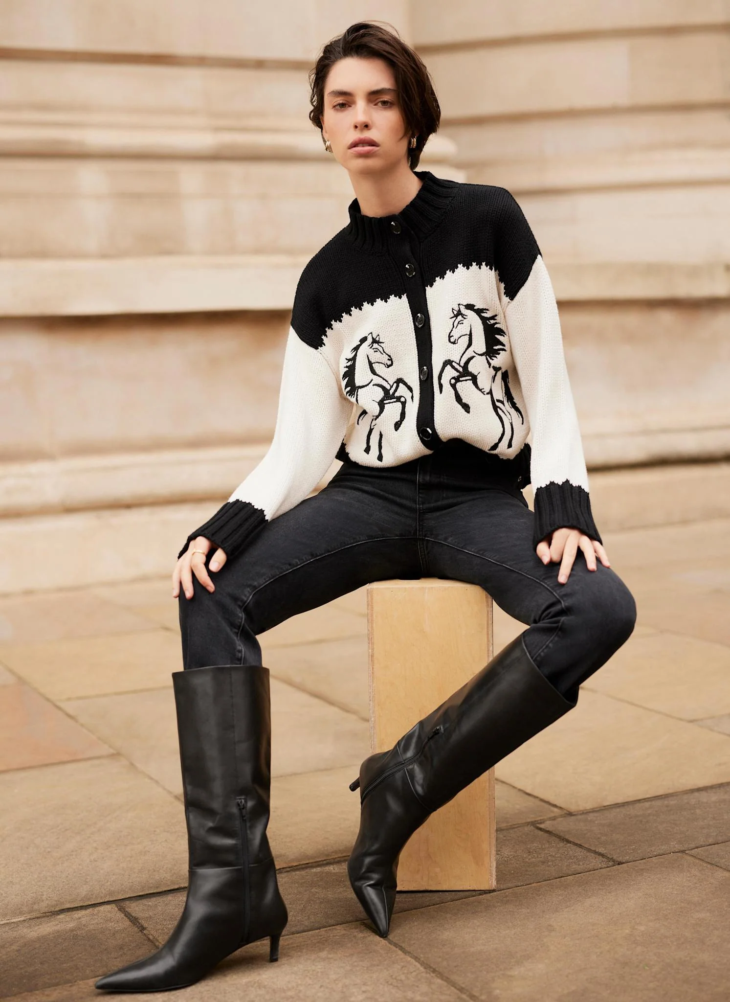 Black Cotton Blend Horse Cardigan - Image 3