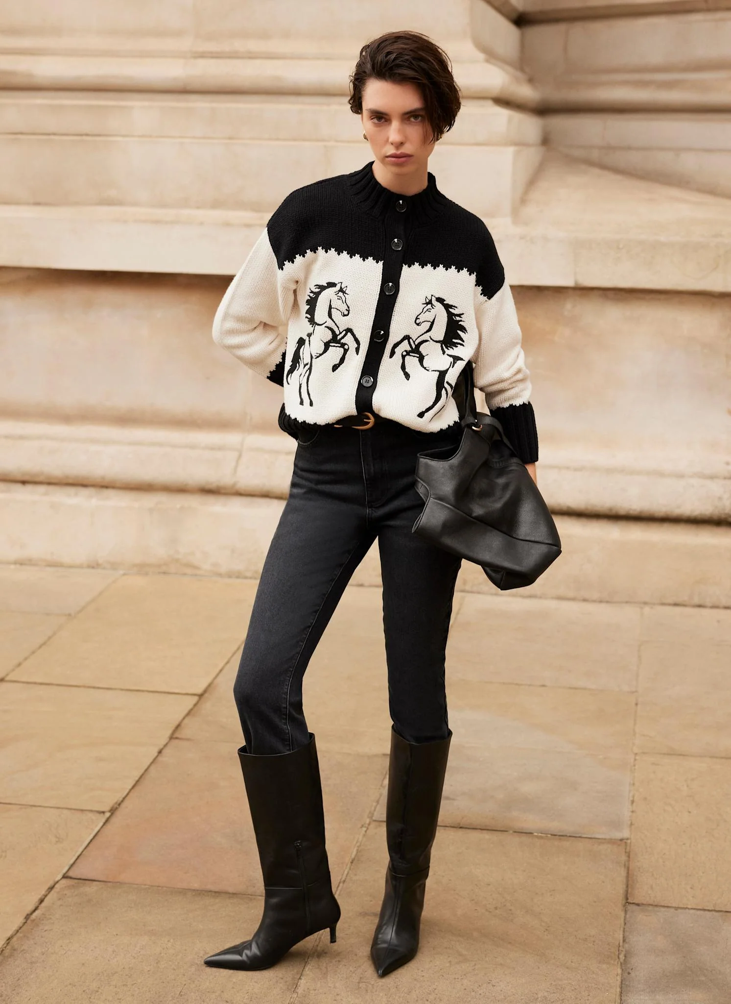 Black Cotton Blend Horse Cardigan - Image 4
