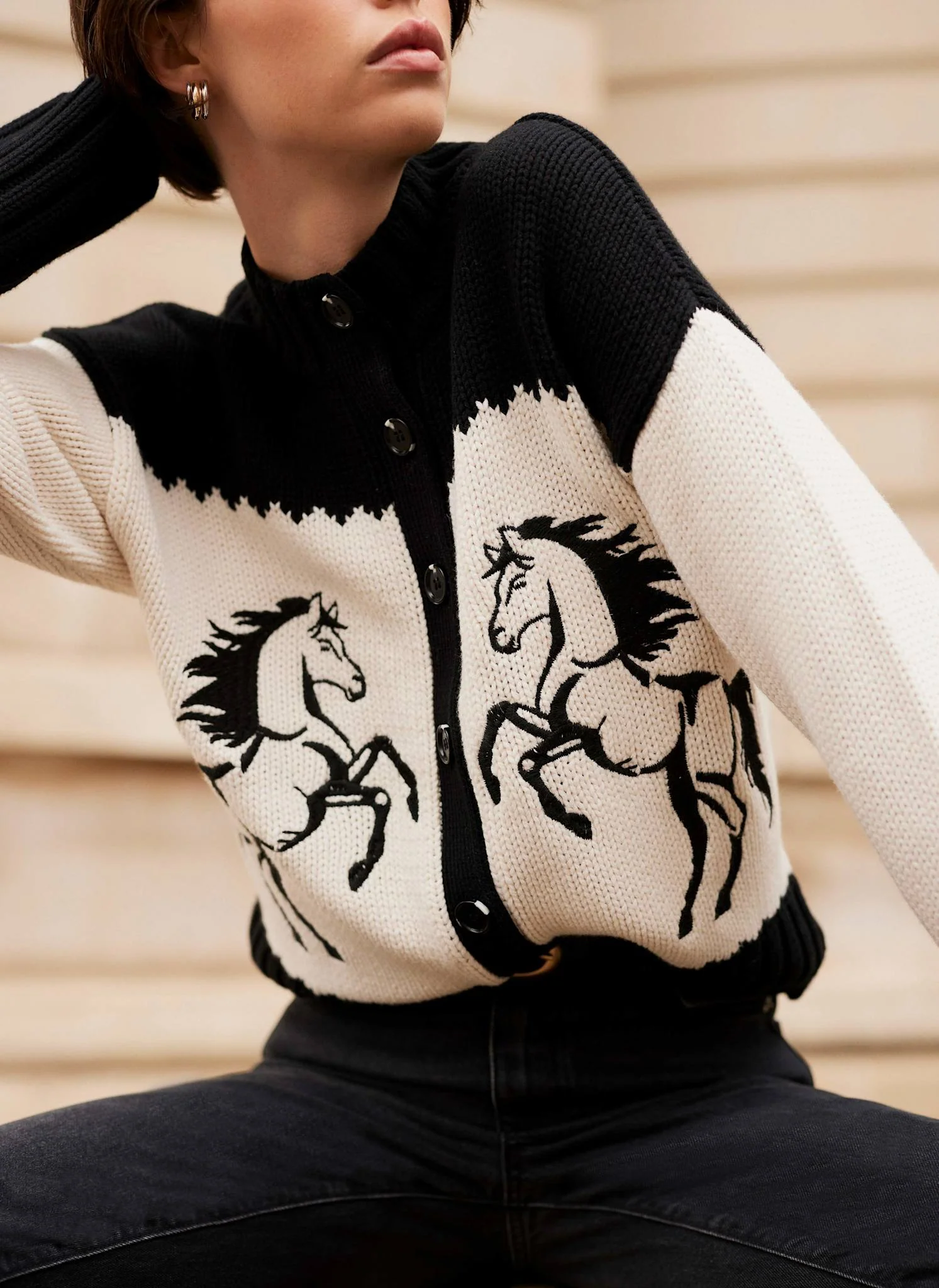Black Cotton Blend Horse Cardigan - Image 5