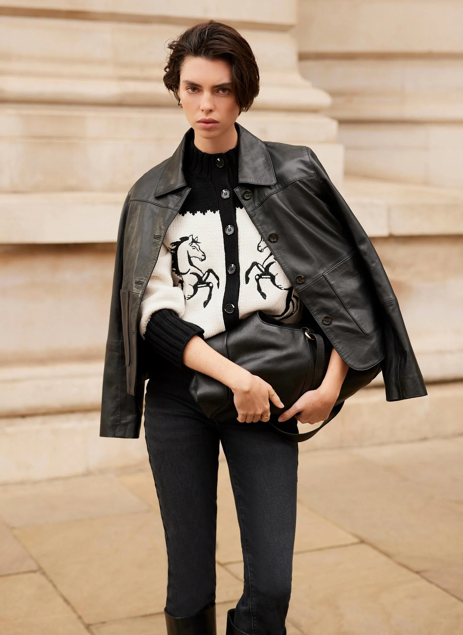 Black Cotton Blend Horse Cardigan - Image 6