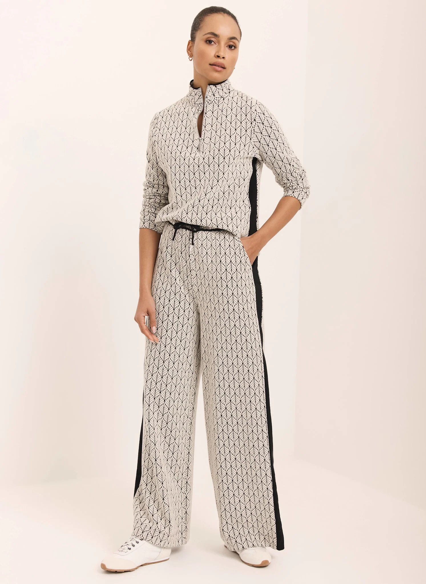 Black Jacquard Side Stripe Wide Trousers - Image 2