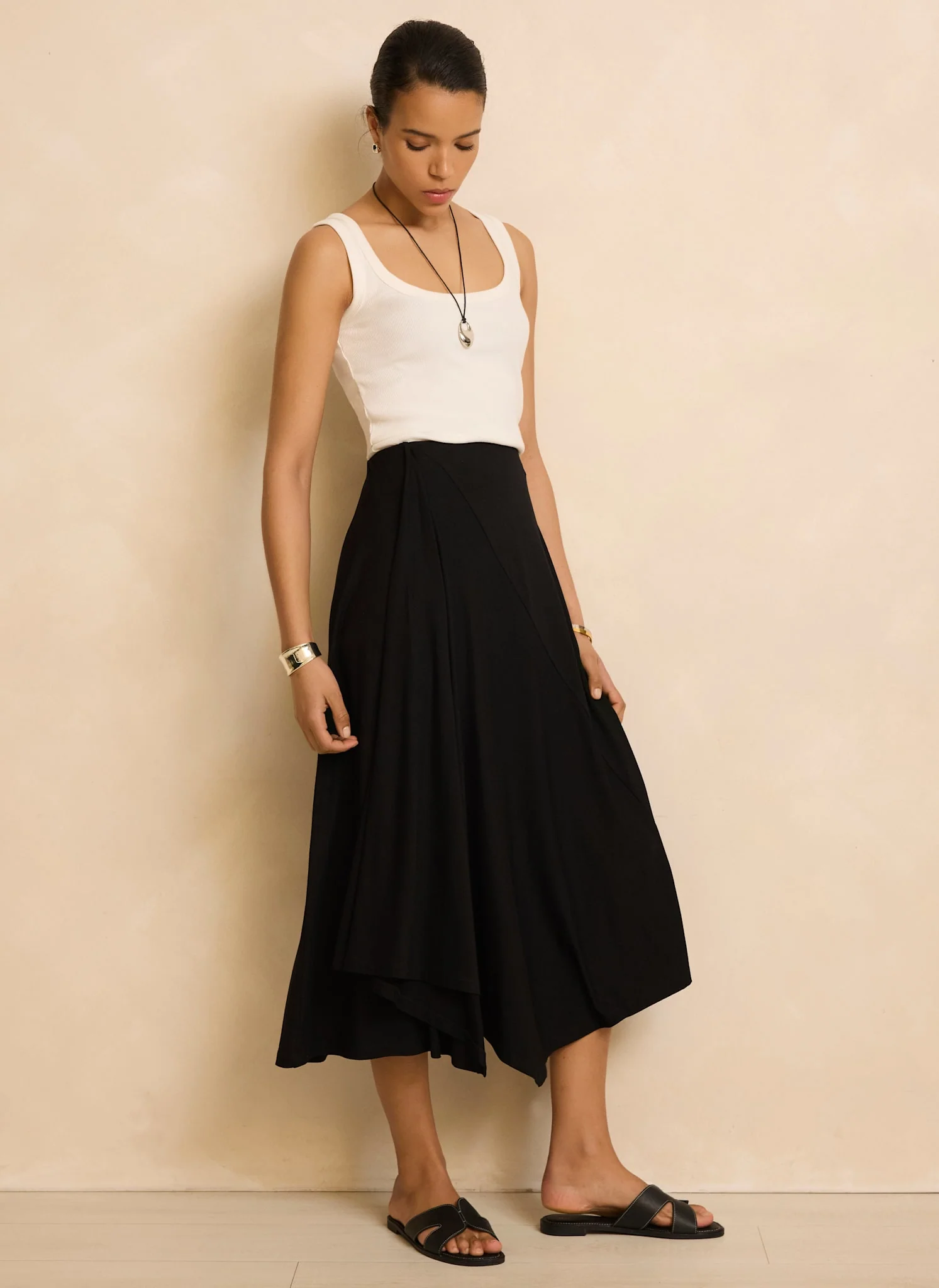 Black Jersey Asymmetric Skirt - Image 4