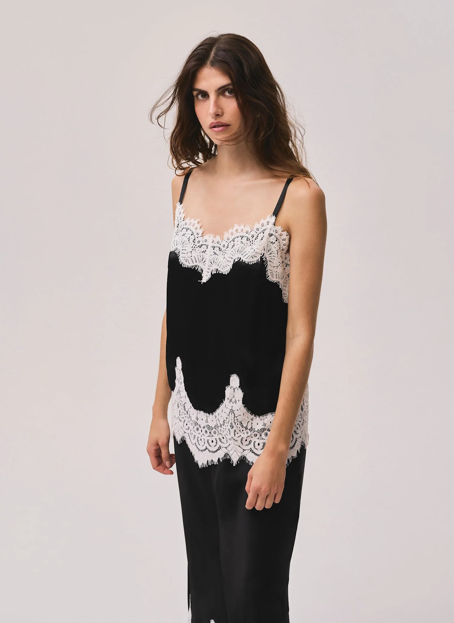Black Satin Lace Camisole Top - Image 2