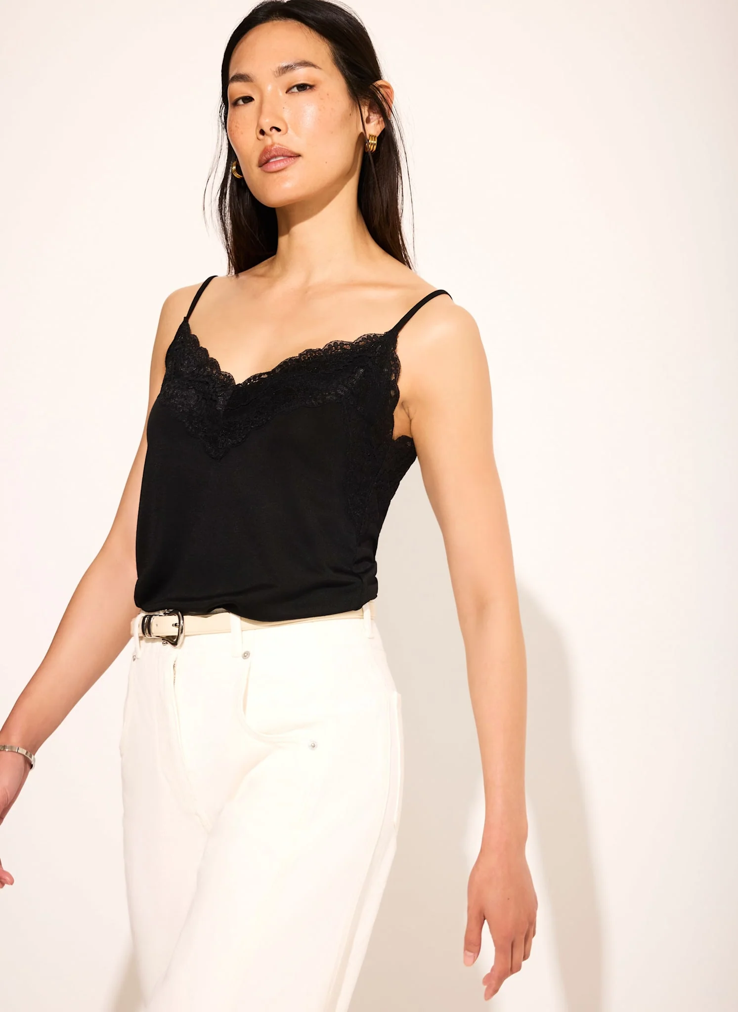 Black Lace Detail Camisole Top - Image 3