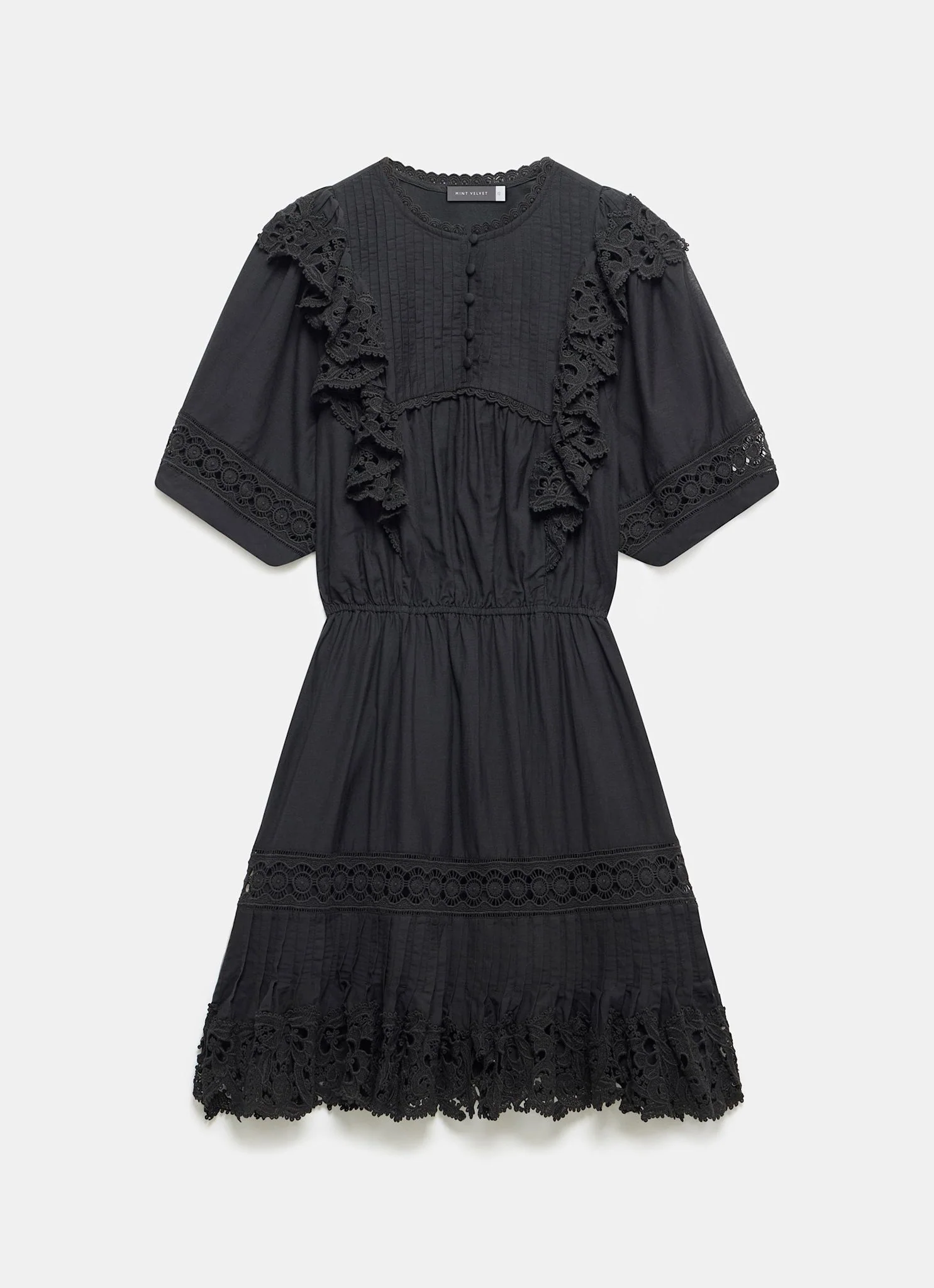 Black Lace Ruffle Mini Dress - Image 6