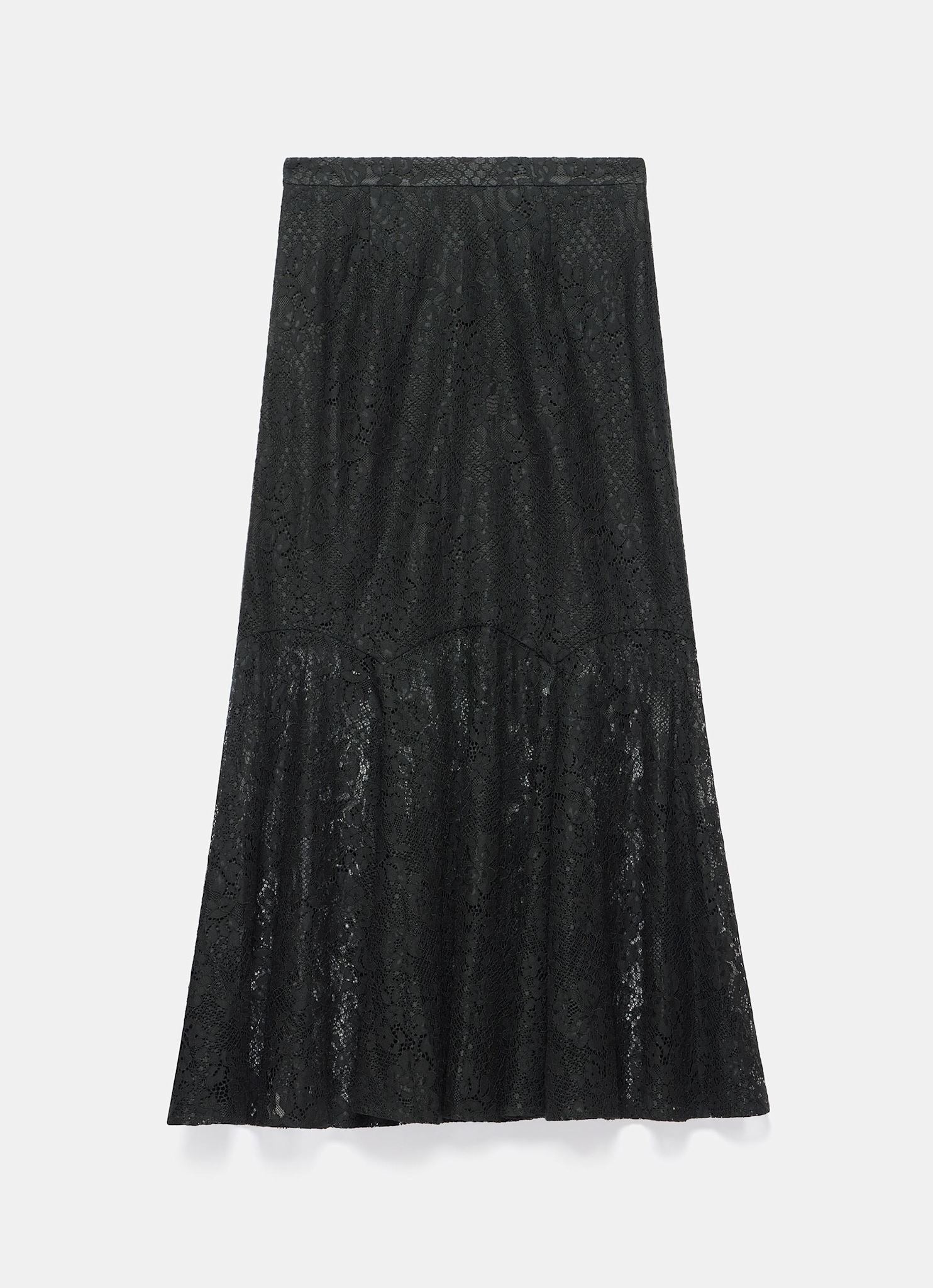 Black Lace Fluted Sheer Midi Skirt - Image 8