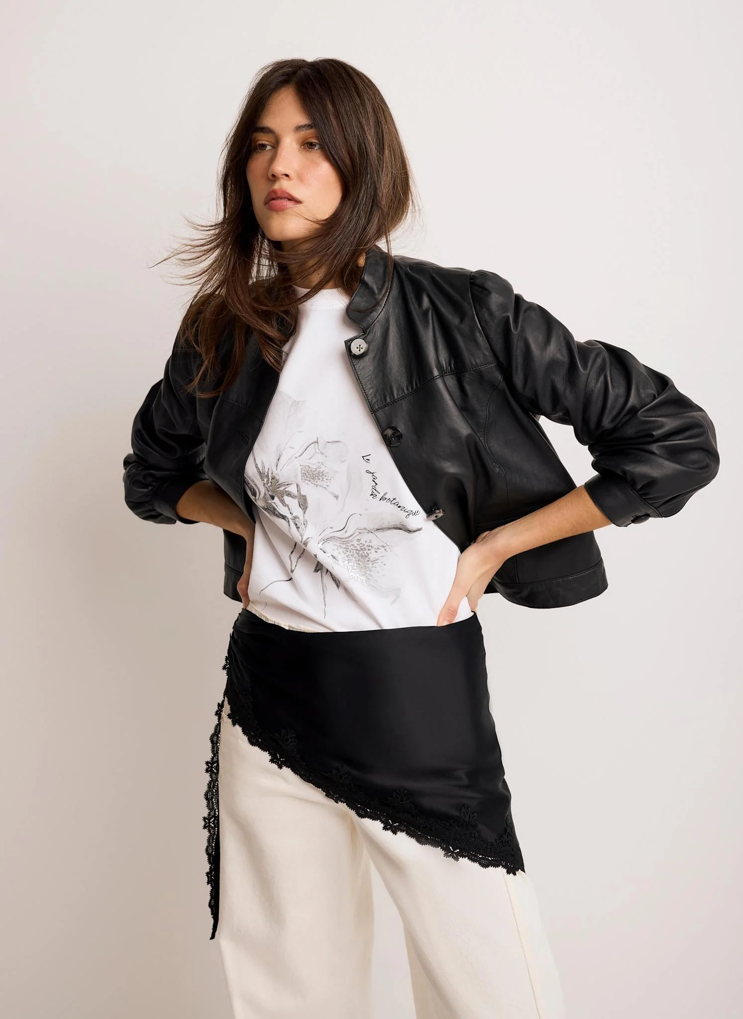 Black Satin Lace Trim Scarf - Image 3