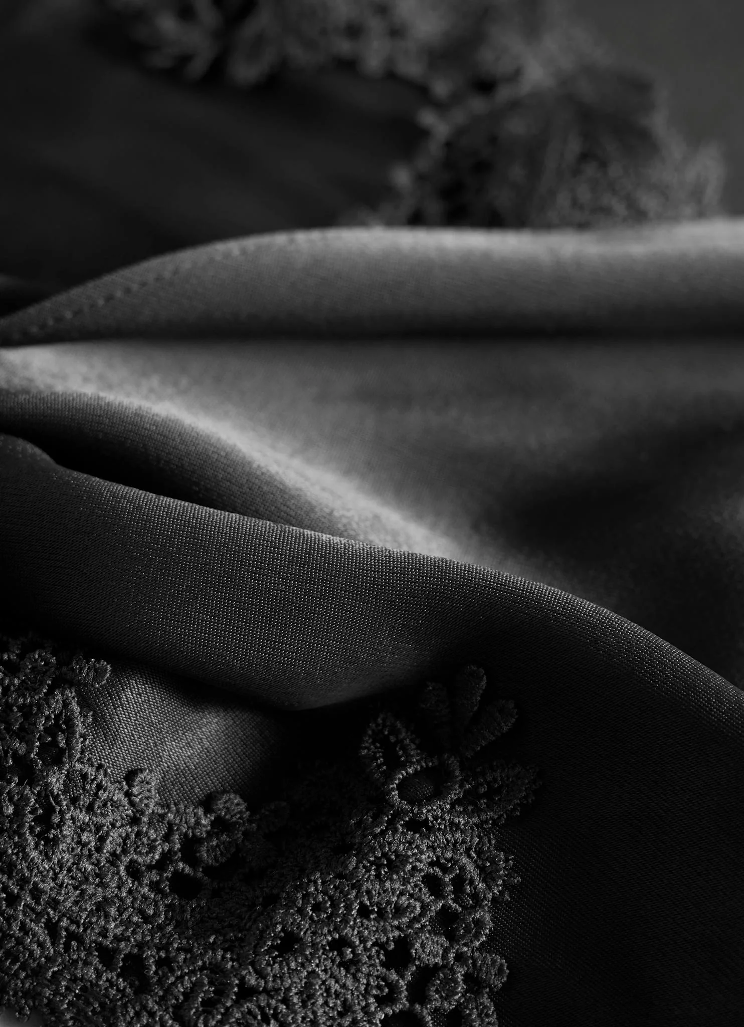 Black Satin Lace Trim Scarf - Image 7