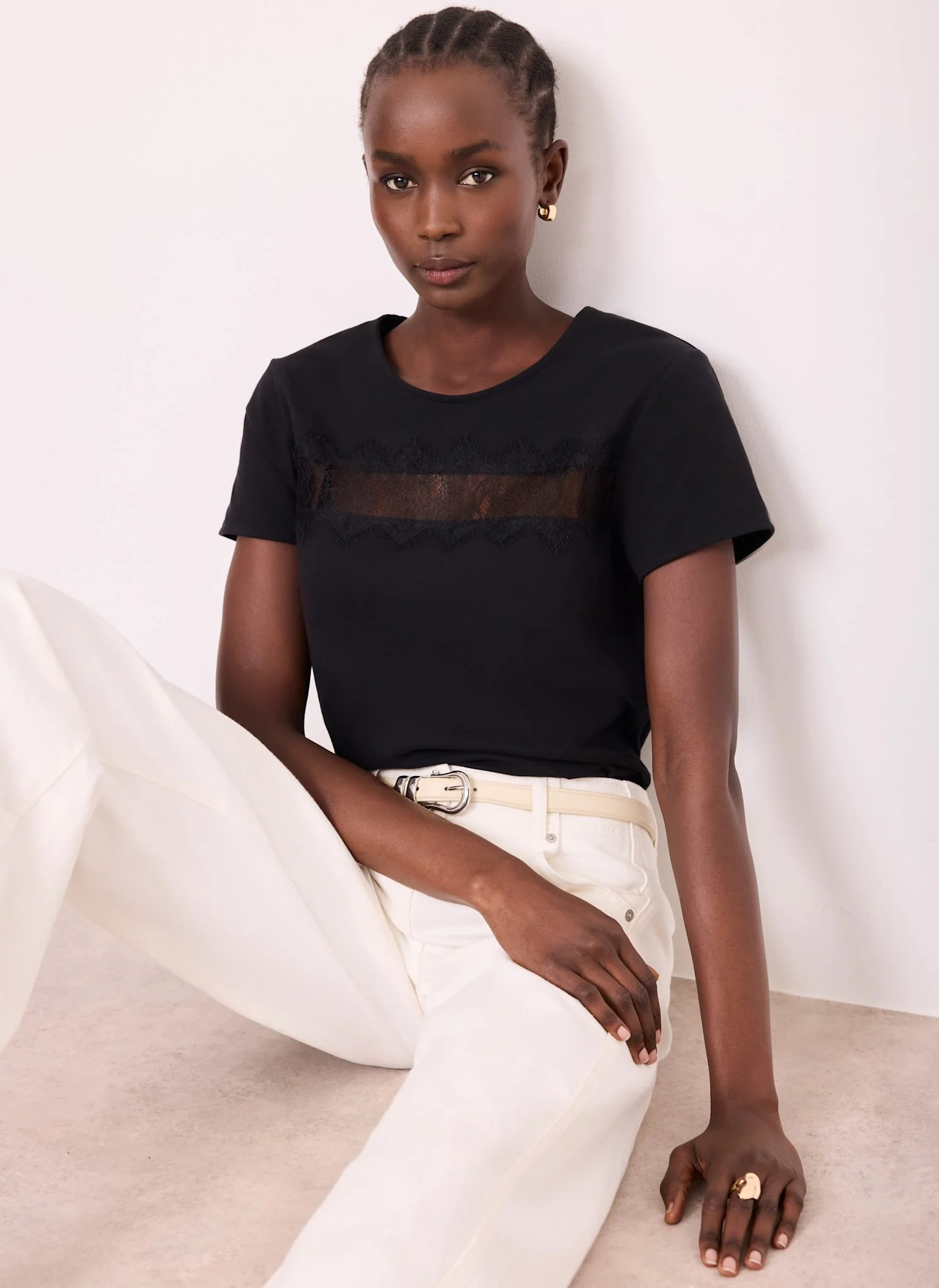 Black Lace Trim T-Shirt - Image 2