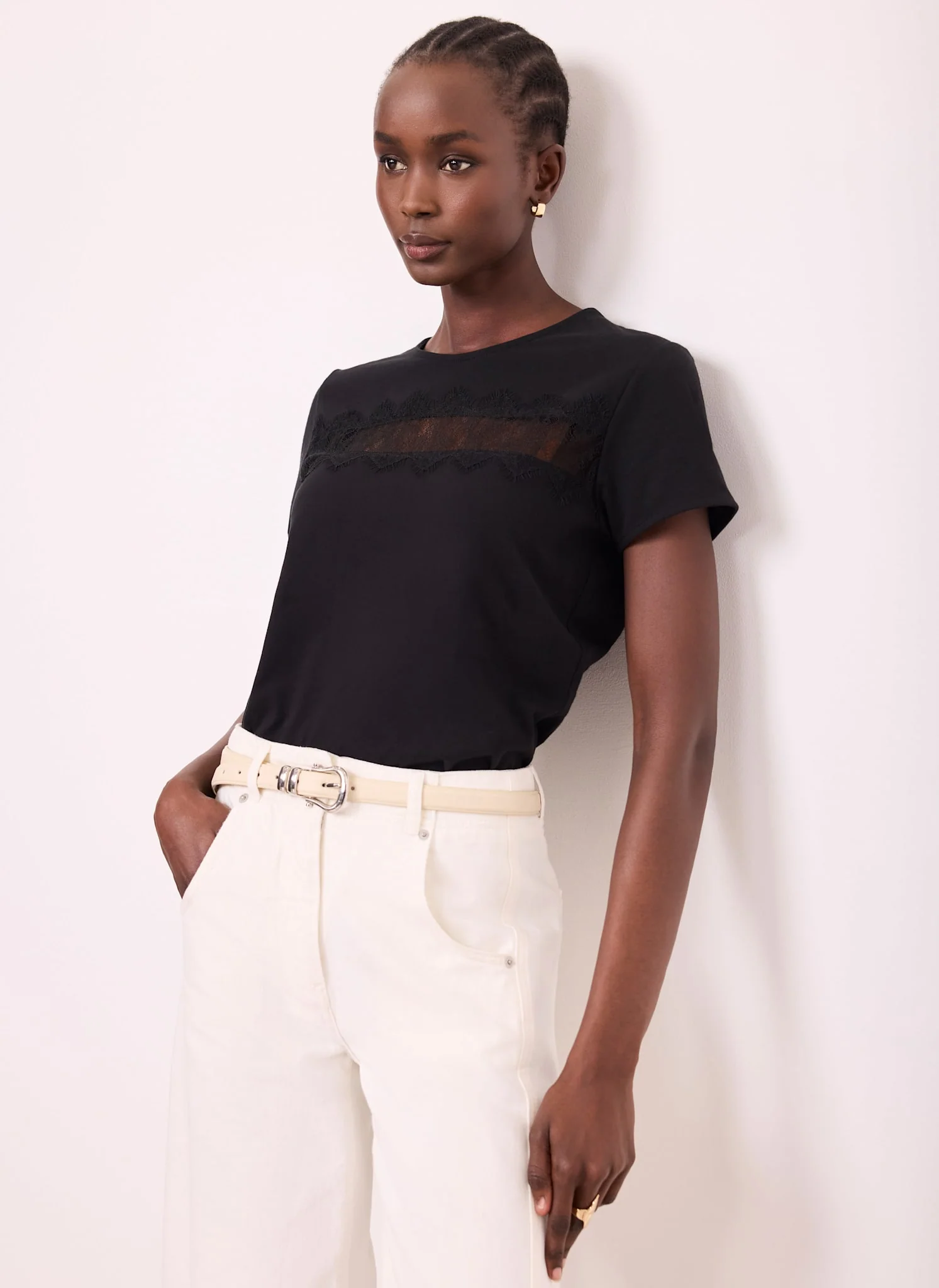 Black Lace Trim T-Shirt - Image 3