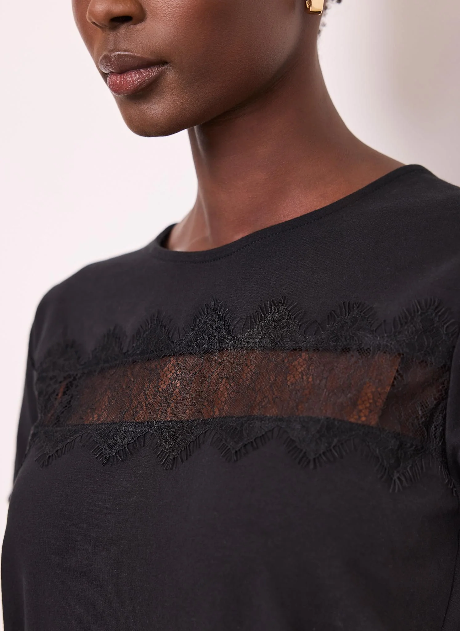 Black Lace Trim T-Shirt - Image 4