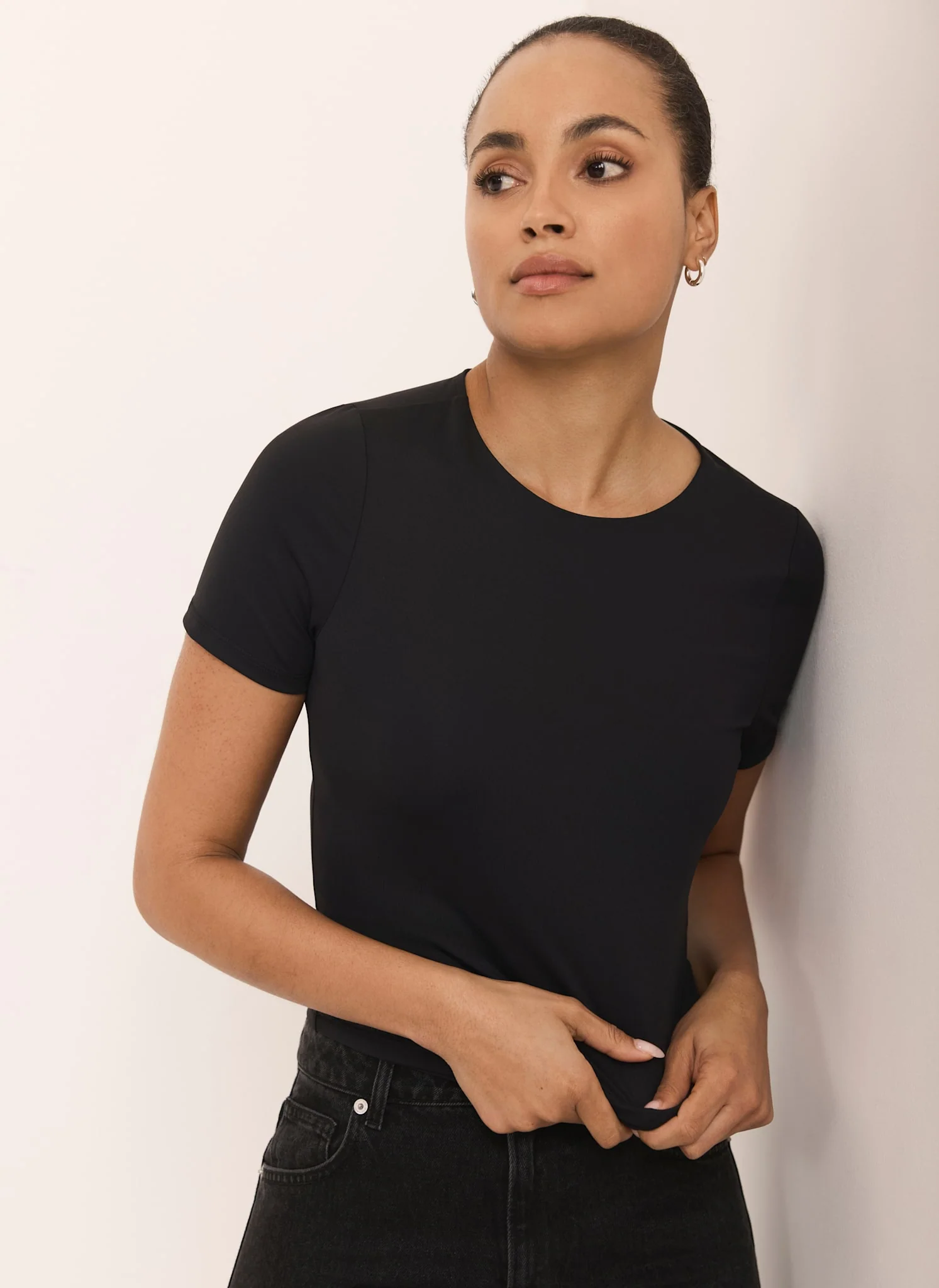 Black Short Sleeve Layering Top - Image 2