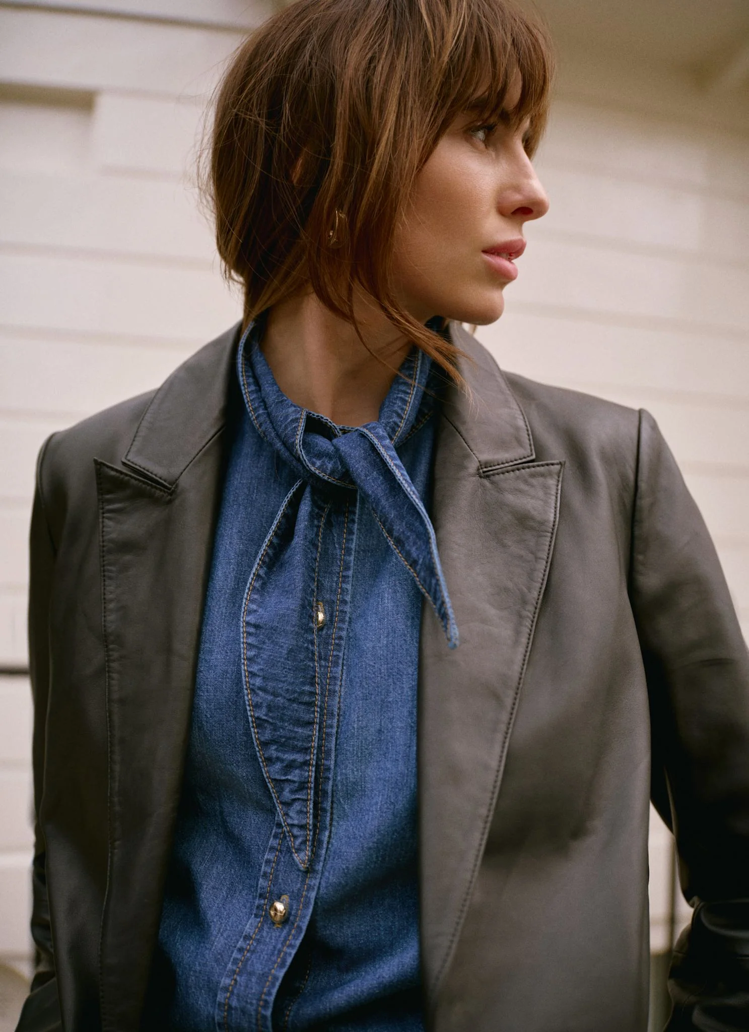 Black Leather Single Breasted Blazer - Image 3