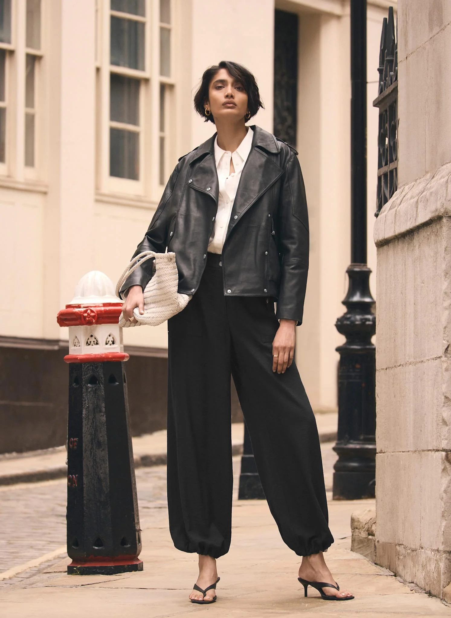 Black Leather Relaxed Biker Jacket - Image 3