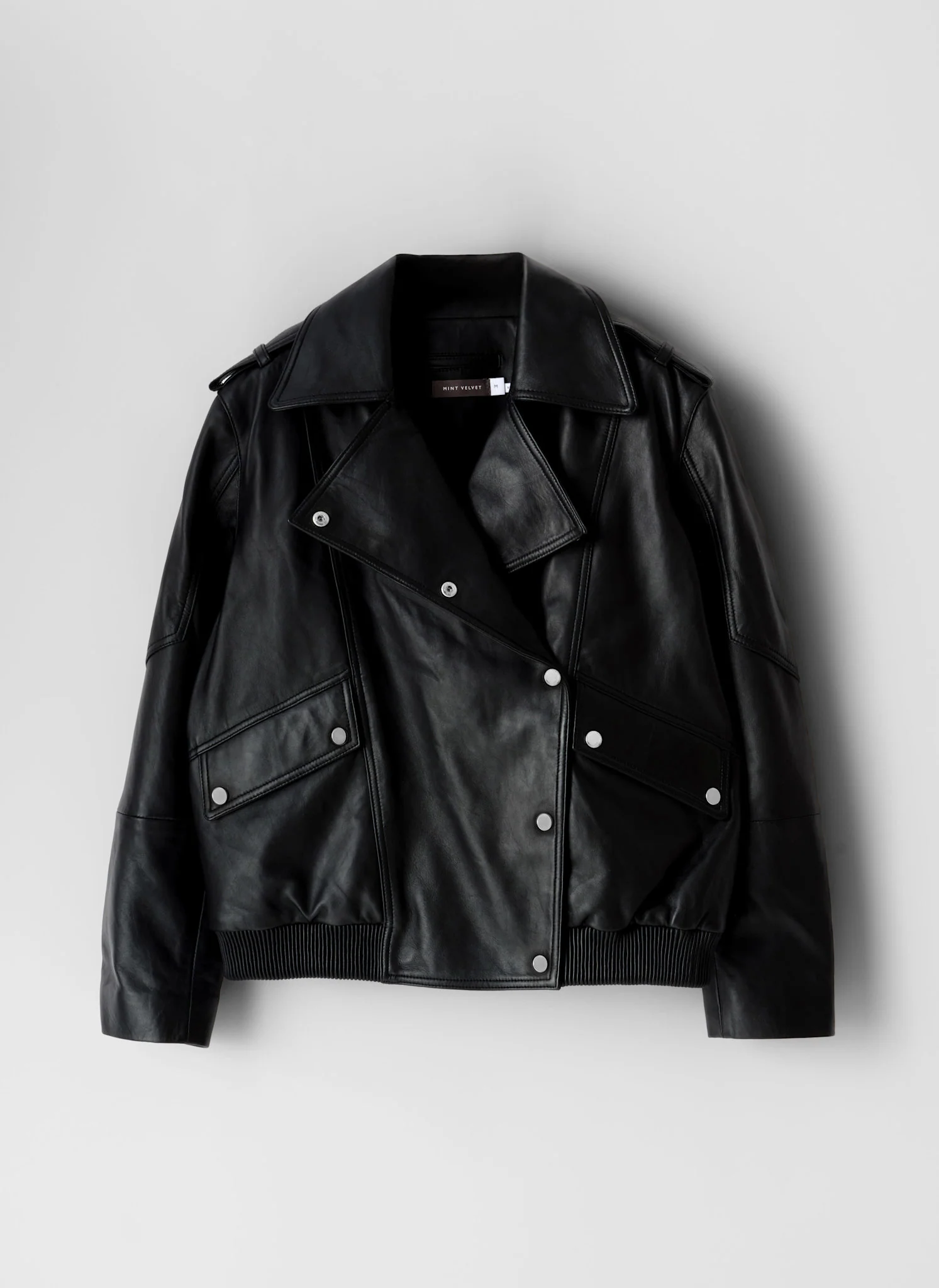 Black Leather Relaxed Biker Jacket - Image 7
