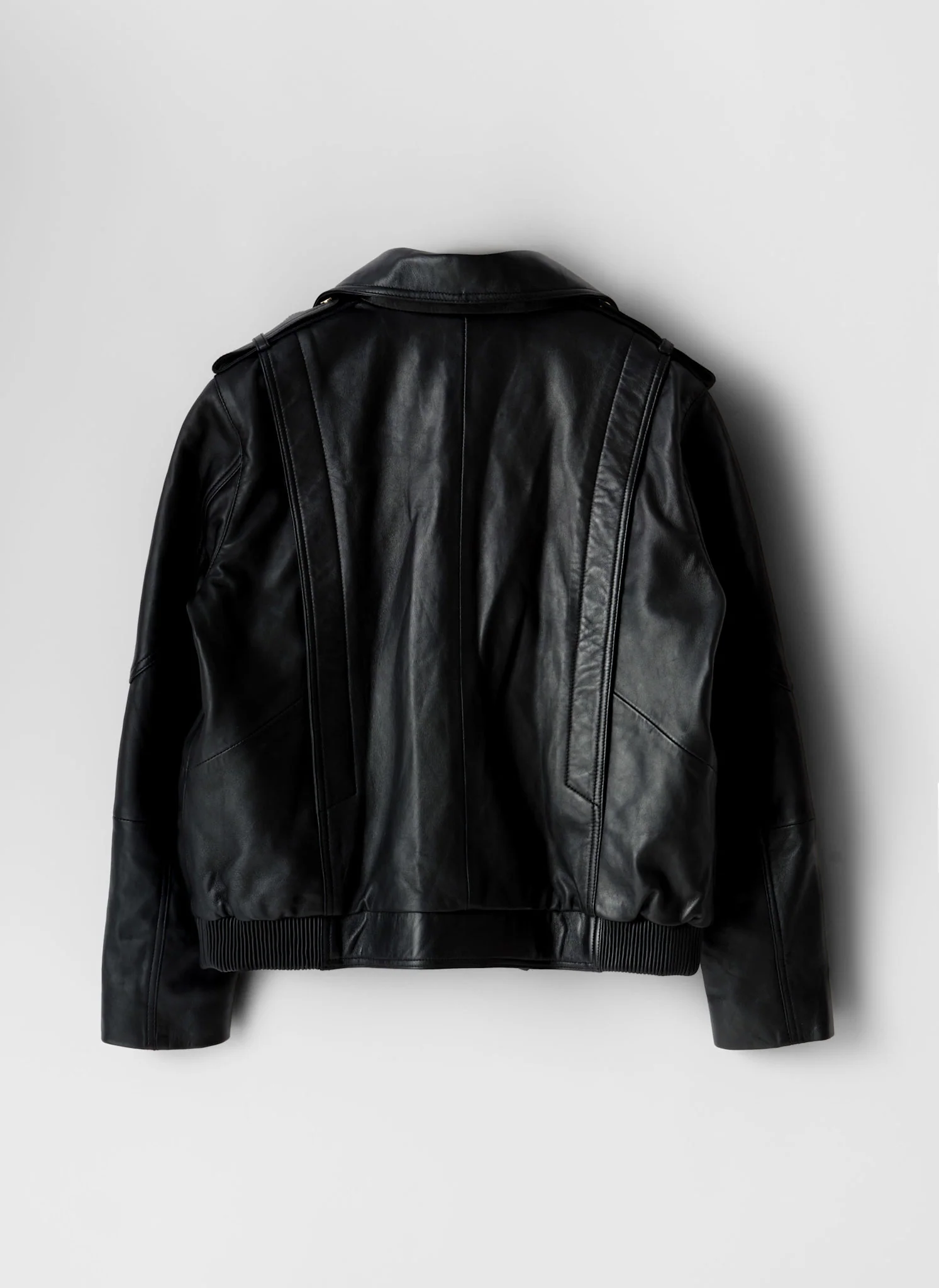 Black Leather Relaxed Biker Jacket - Image 8