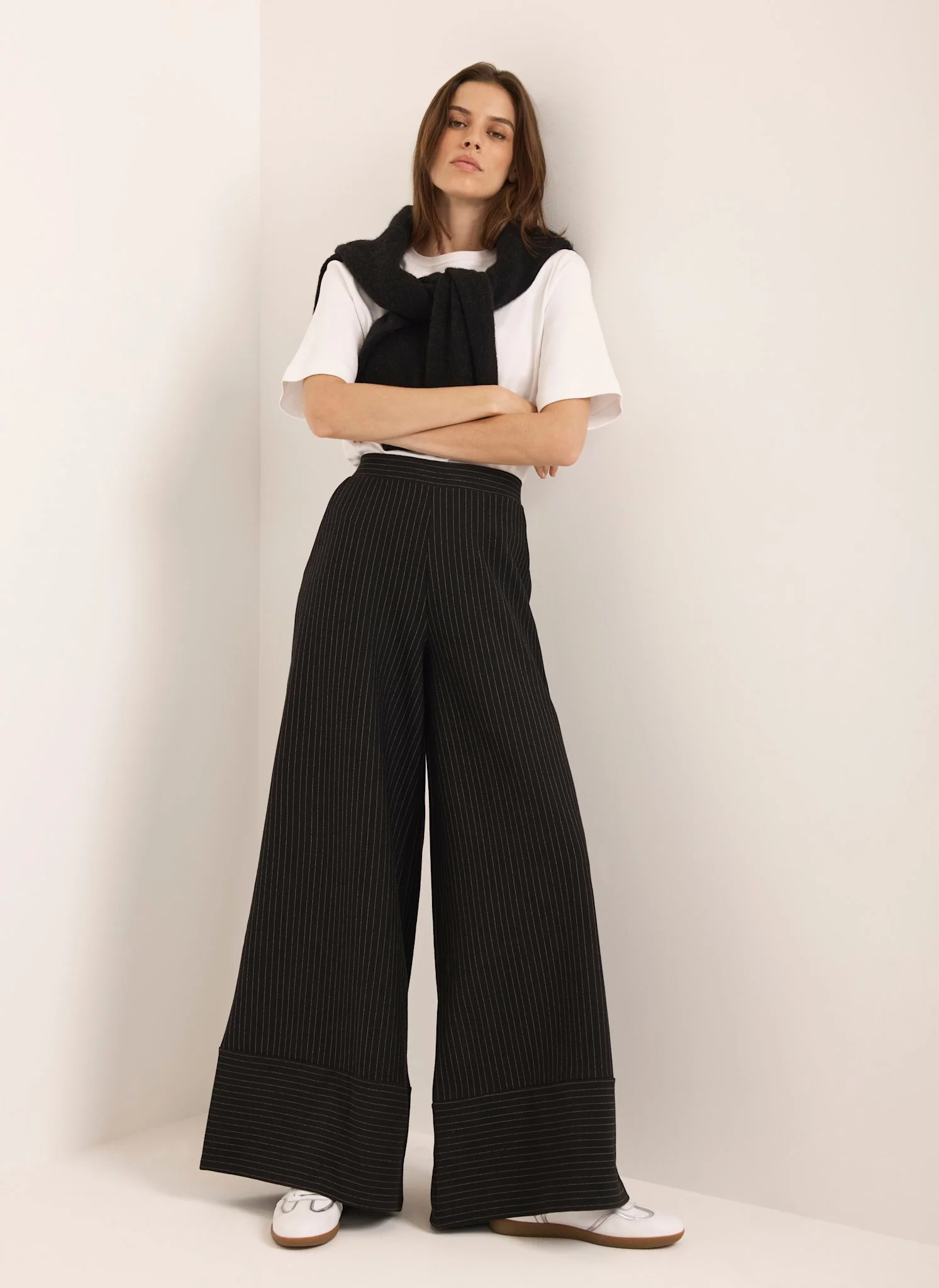 Black Pinstripe Wide Trousers - Image 3