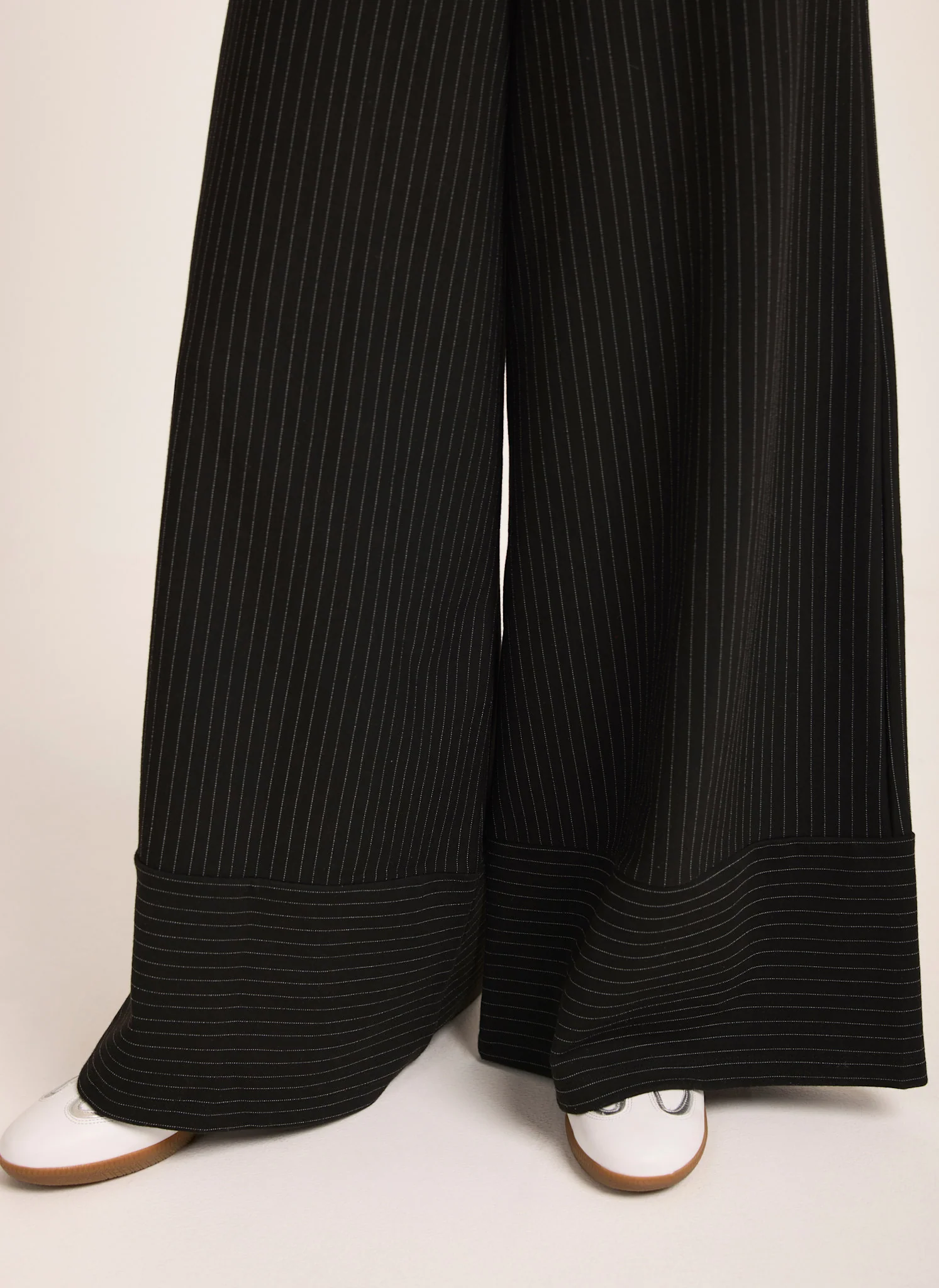 Black Pinstripe Wide Trousers - Image 4