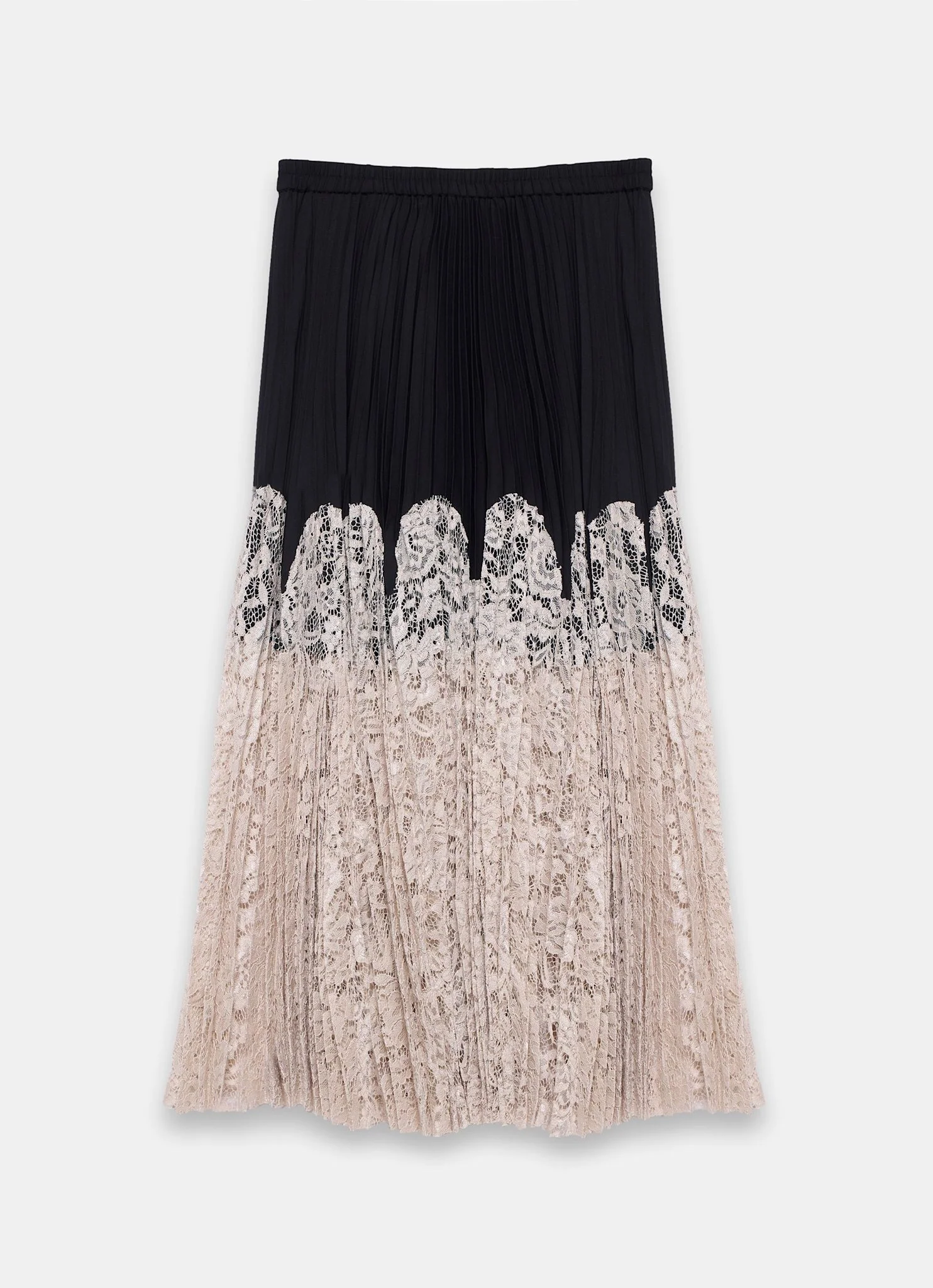 Black Pleated Lace Hem Midi Skirt - Image 6