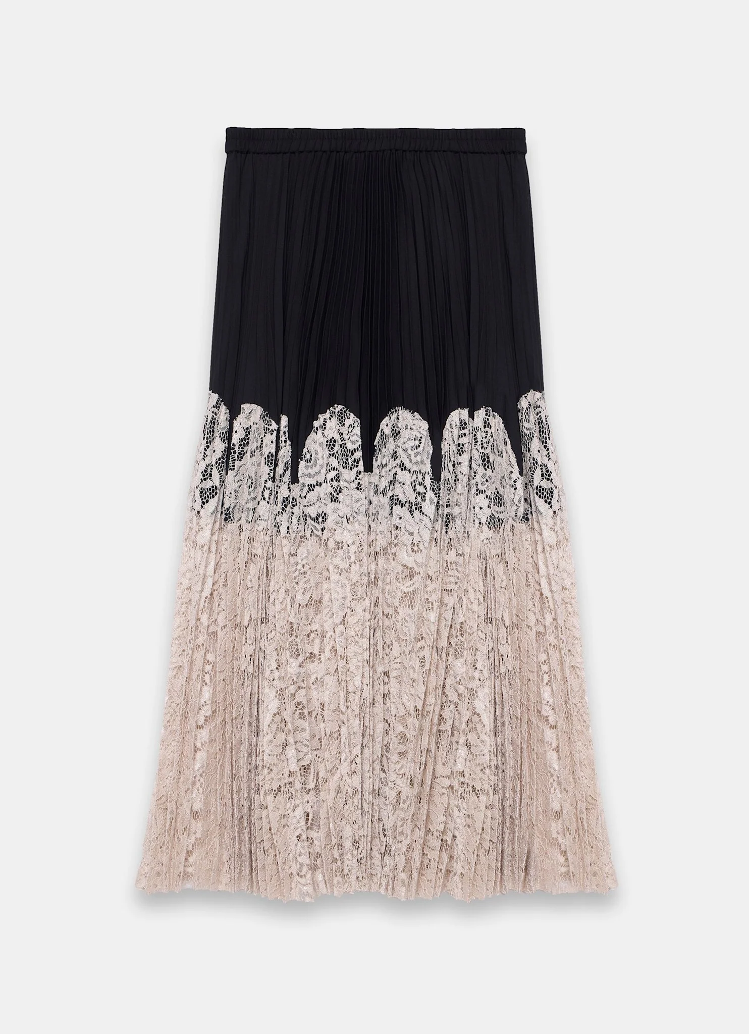 Black Pleated Lace Hem Midi Skirt - Image 7