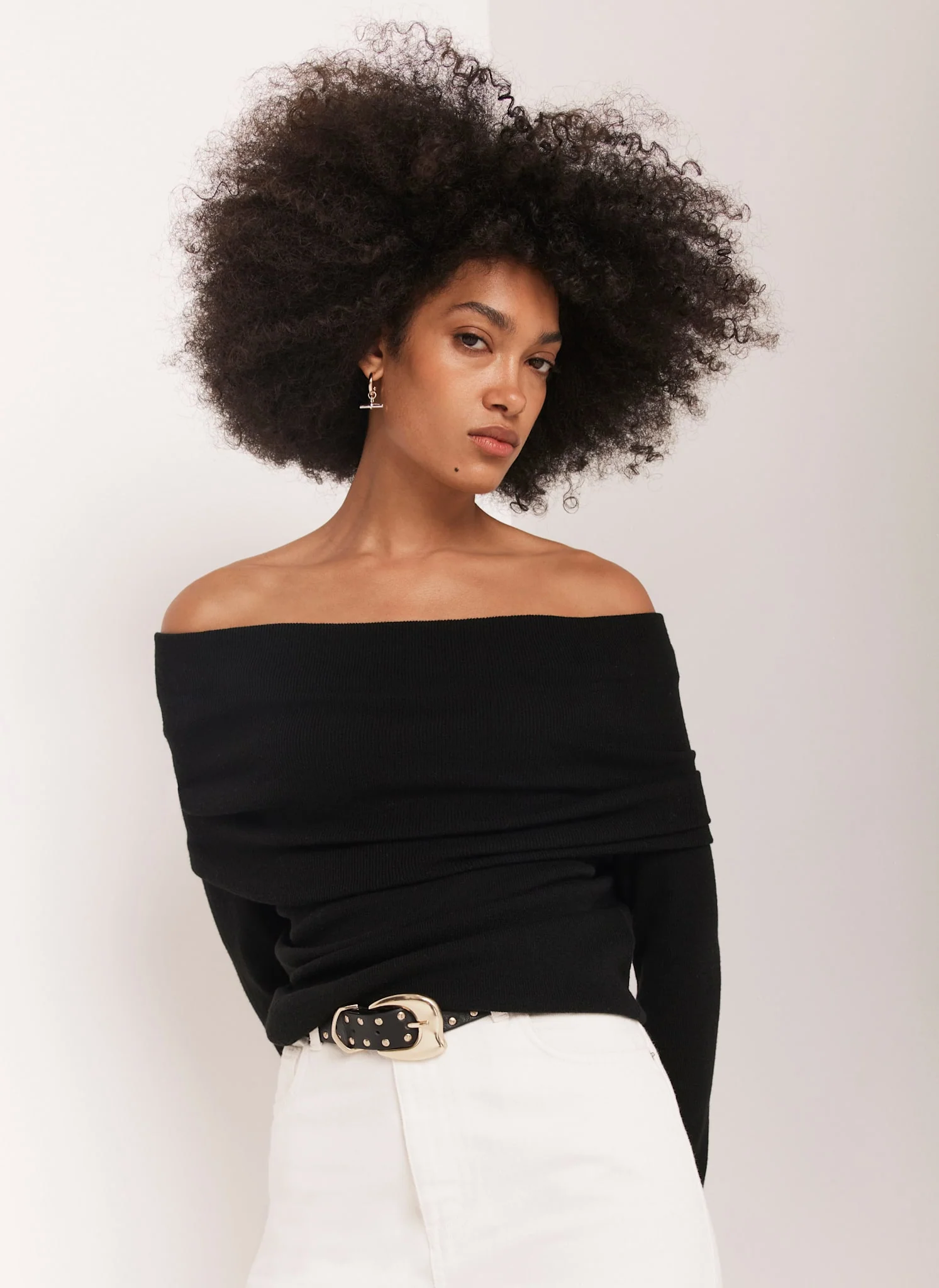 Black Ribbed Bardot Top - Image 2