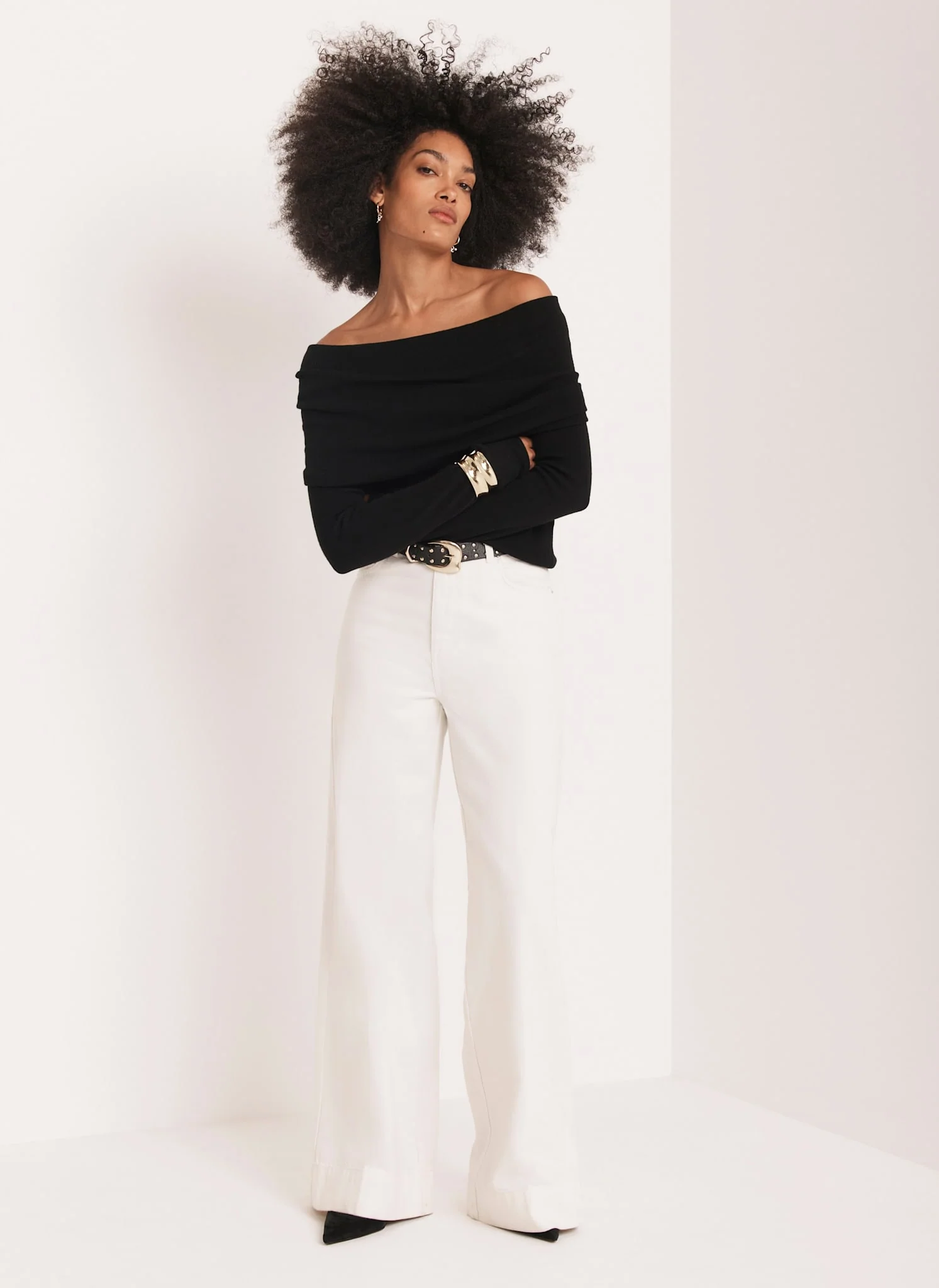 Black Ribbed Bardot Top - Image 5