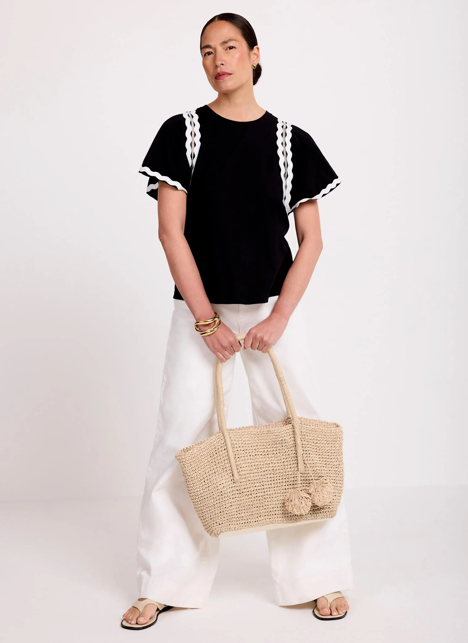 Black Cotton Blend Ric Rac Detail Top - Image 4