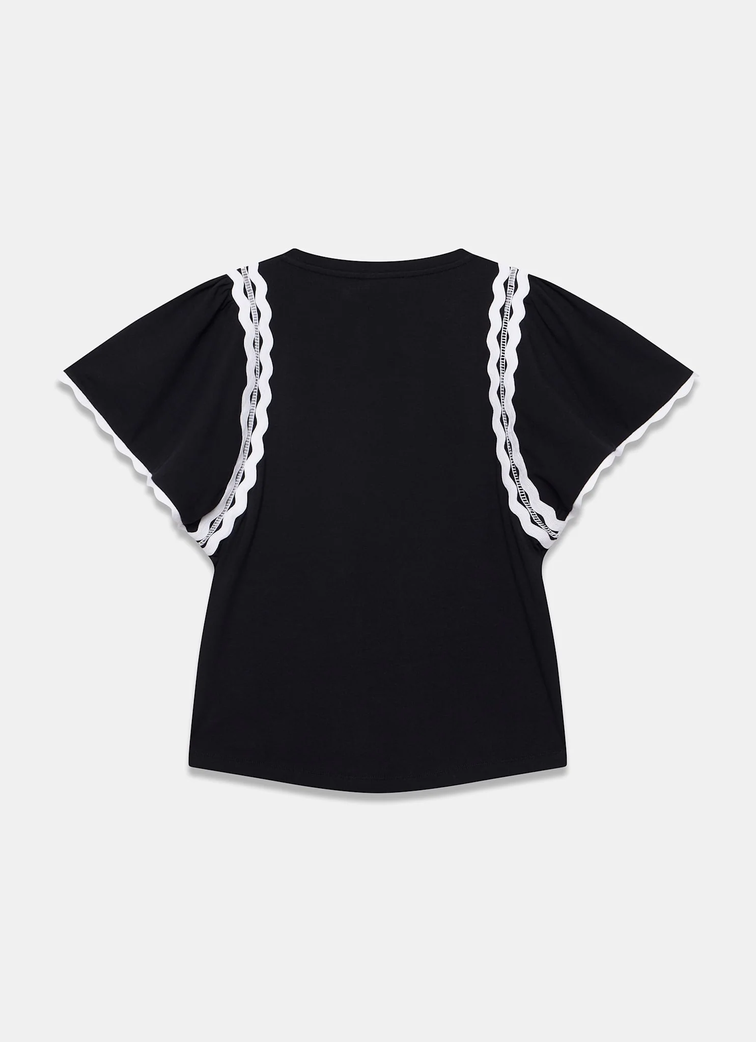 Black Cotton Blend Ric Rac Detail Top - Image 7