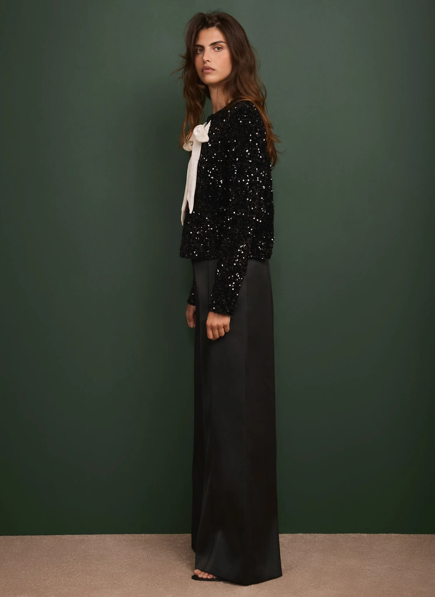 Black Satin Wide Trousers - Image 2