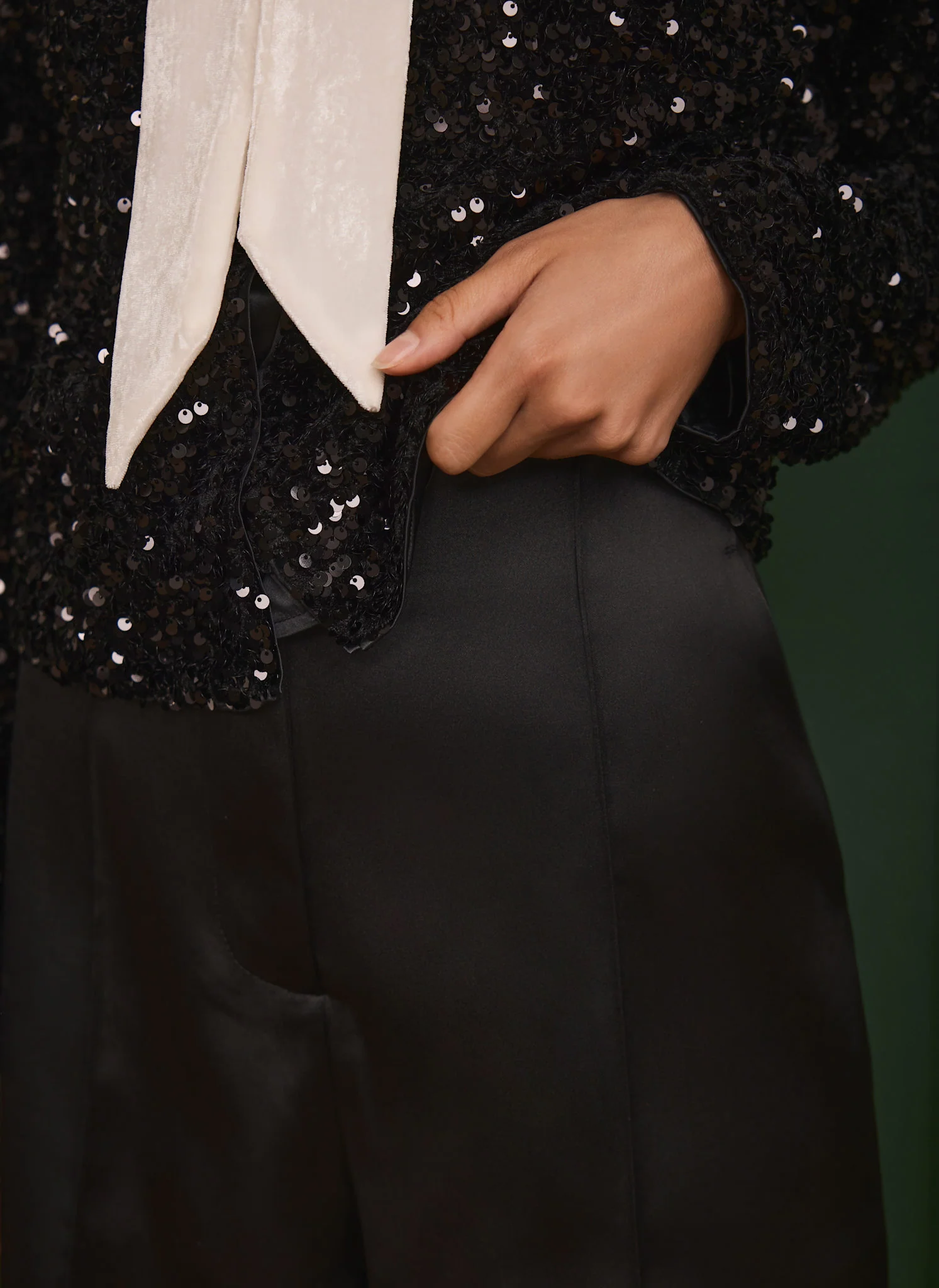 Black Satin Wide Trousers - Image 3