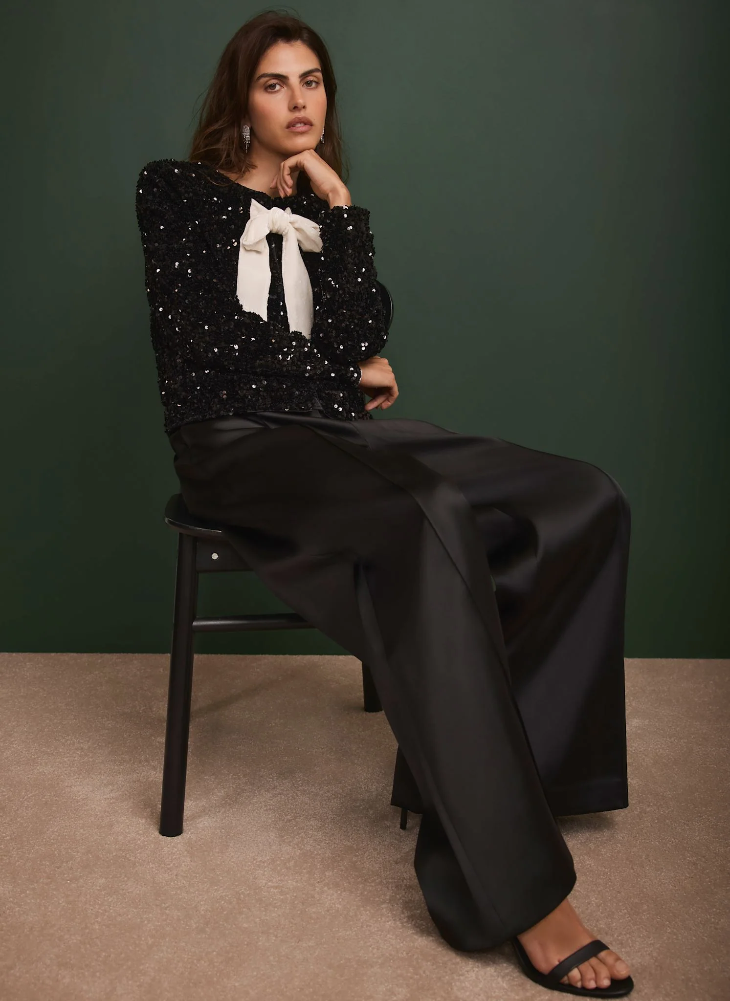 Black Satin Wide Trousers - Image 4