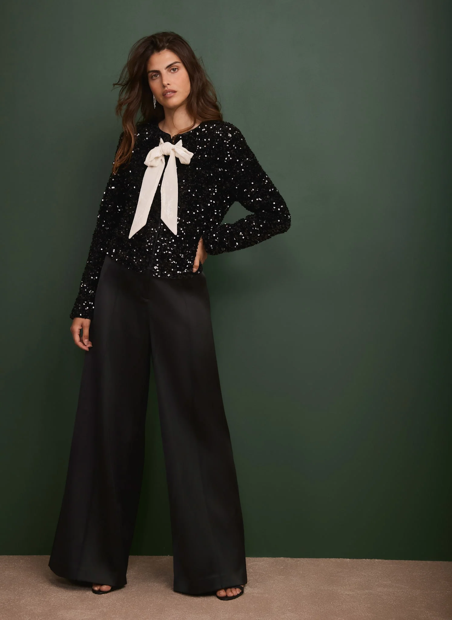 Black Satin Wide Trousers - Image 5