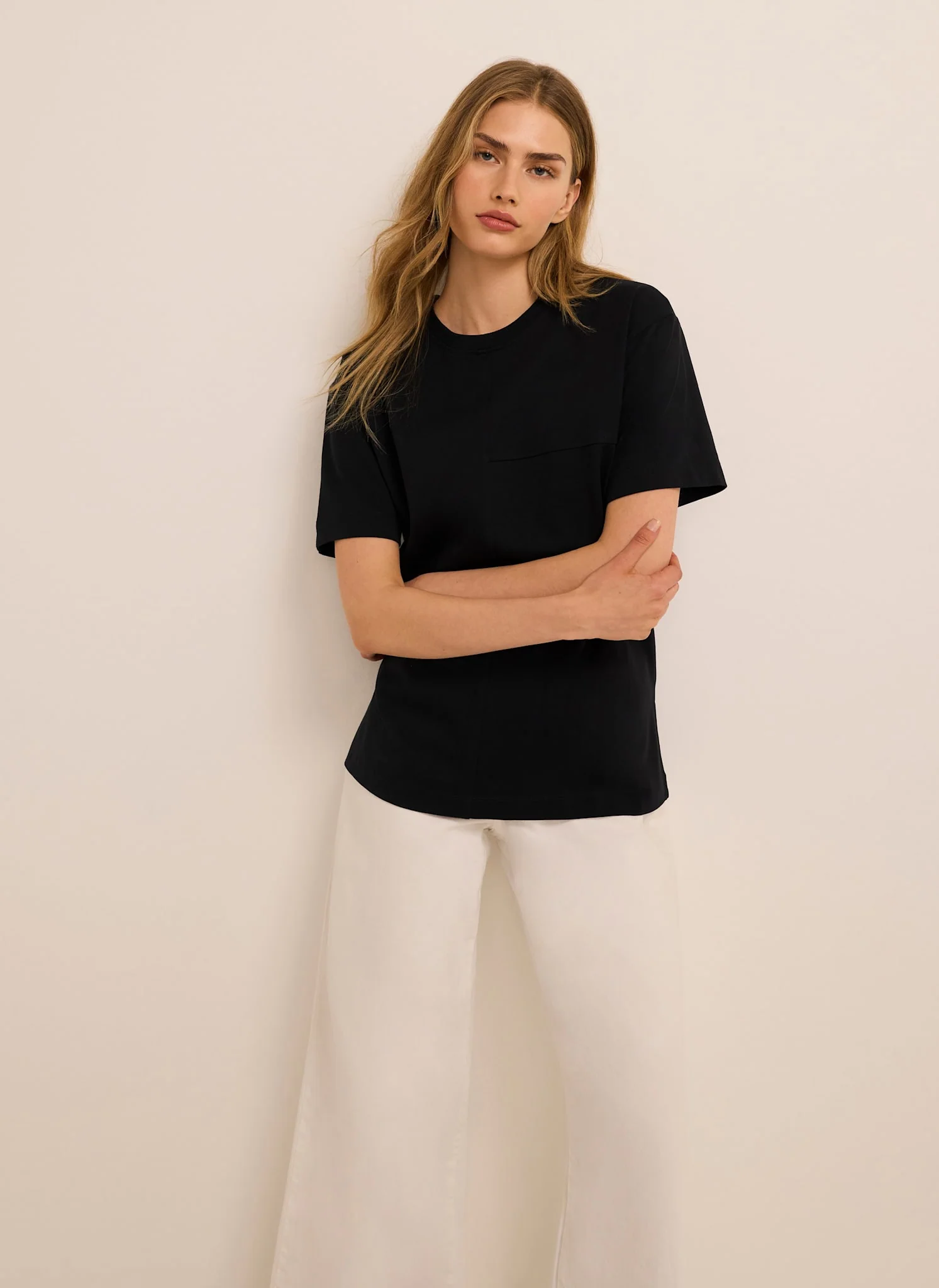 Black Cotton Seam Detail T-shirt - Image 3