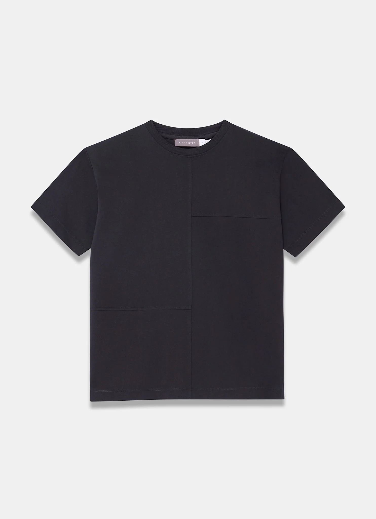 Black Cotton Seam Detail T-shirt - Image 6