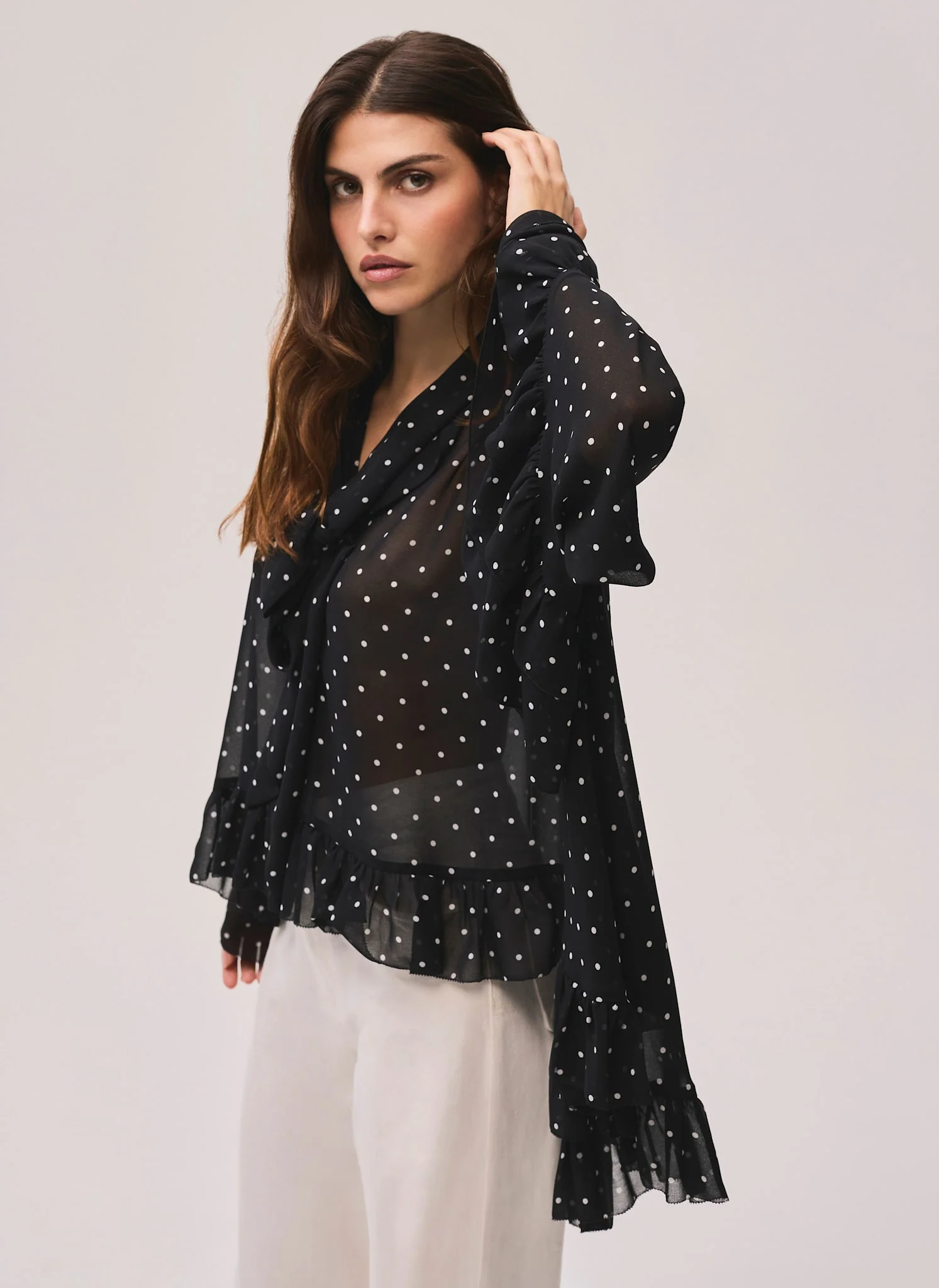 Black Polka Dot Print Blouse - Image 5