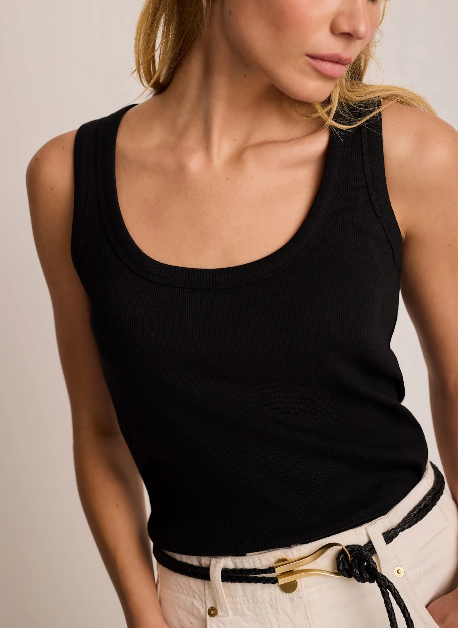 Black Cotton Blend Scoop Neck Vest - Image 4