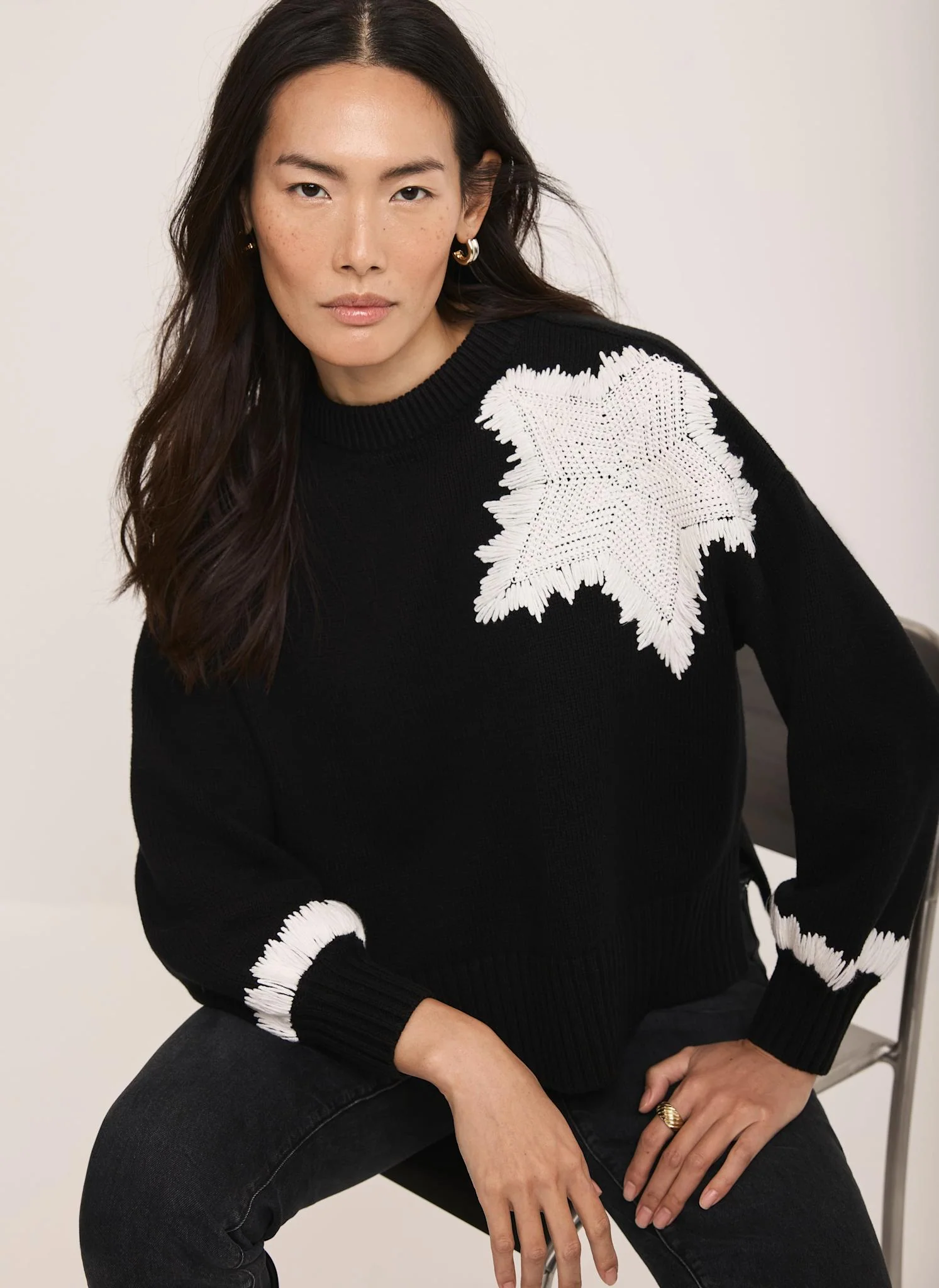 Black Cotton Blend Star Jumper - Image 3