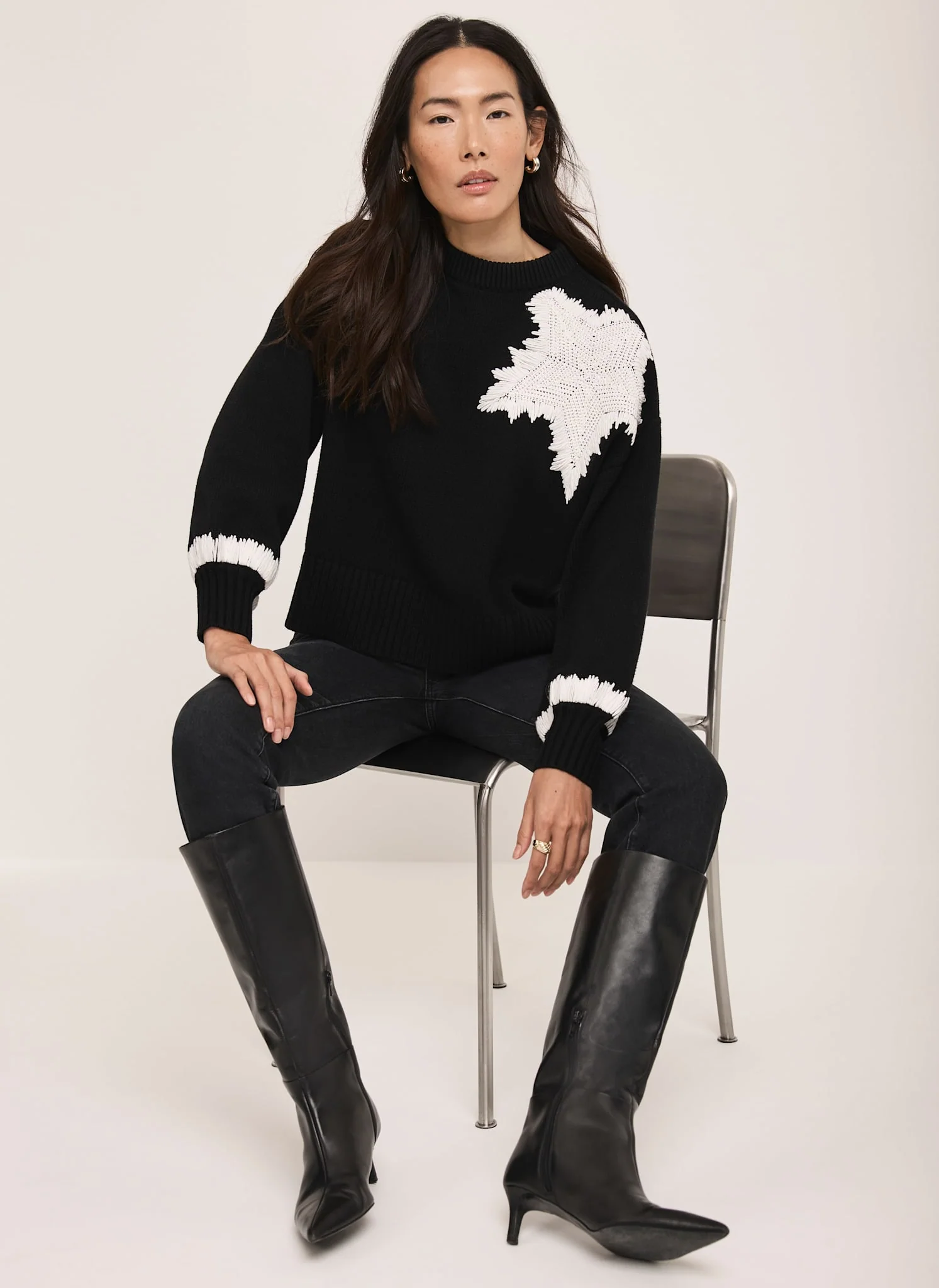 Black Cotton Blend Star Jumper - Image 5