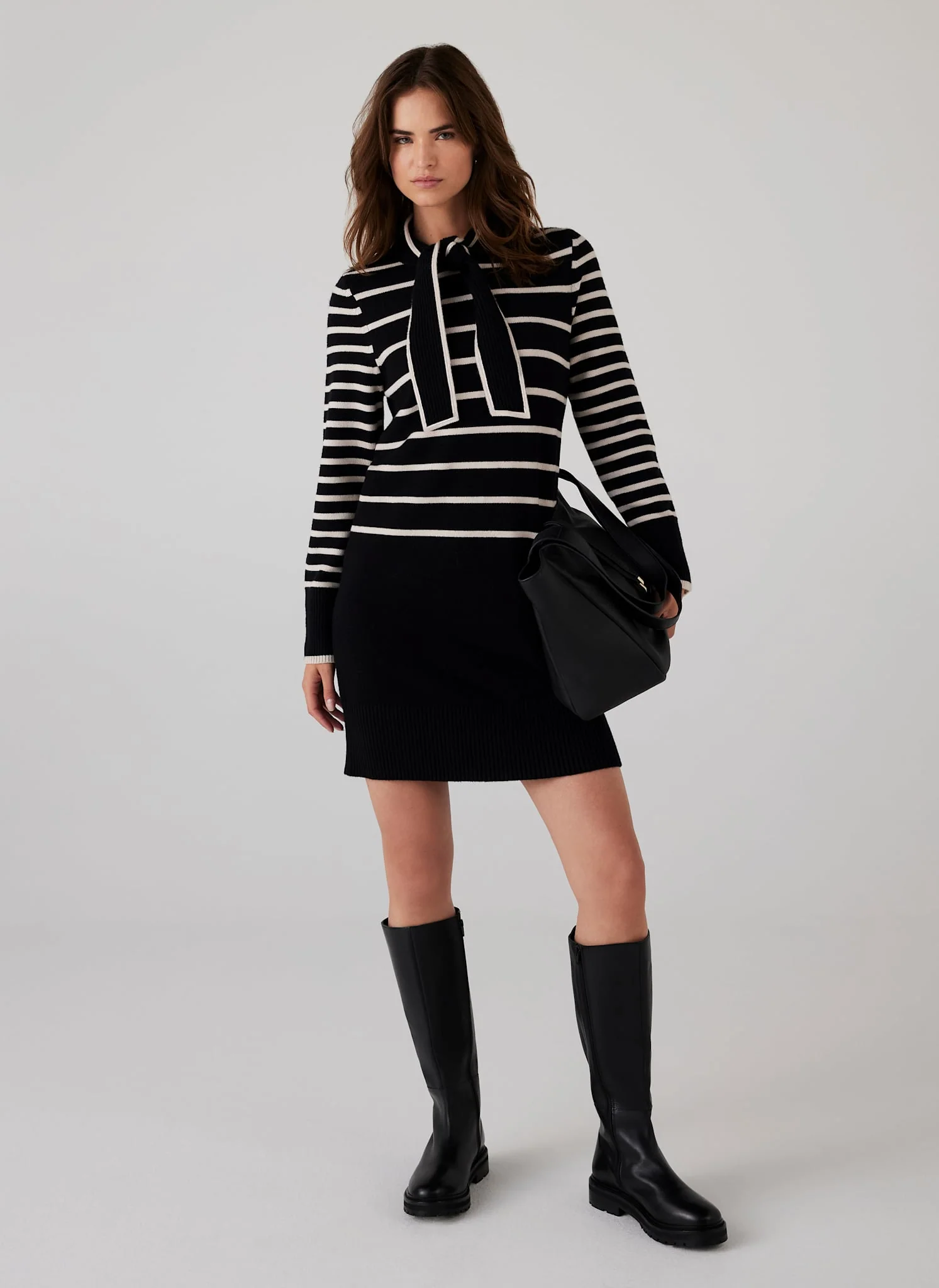 Black Striped Scarf Detail Knit Mini Dress - Image 3