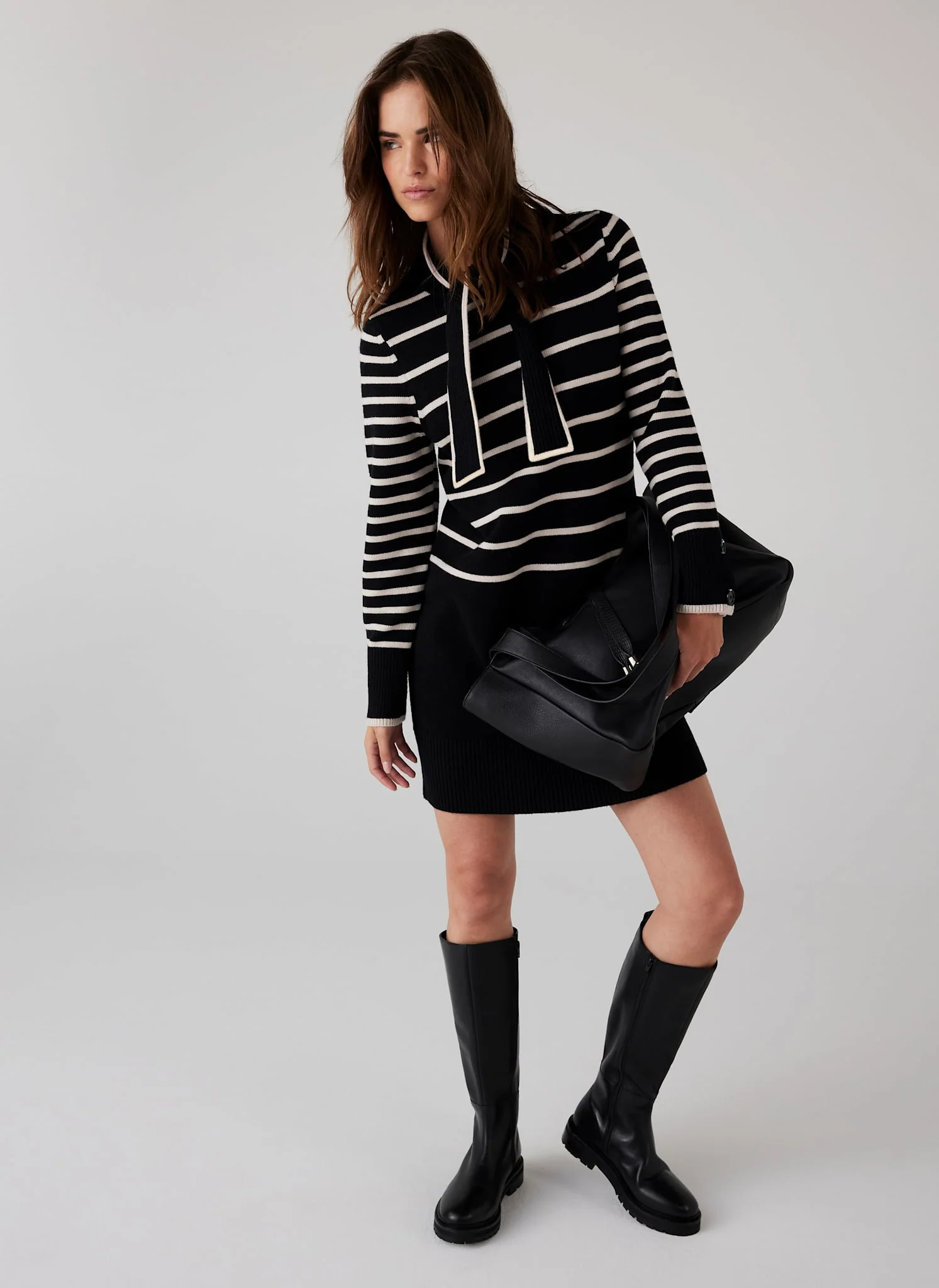 Black Striped Scarf Detail Knit Mini Dress - Image 5