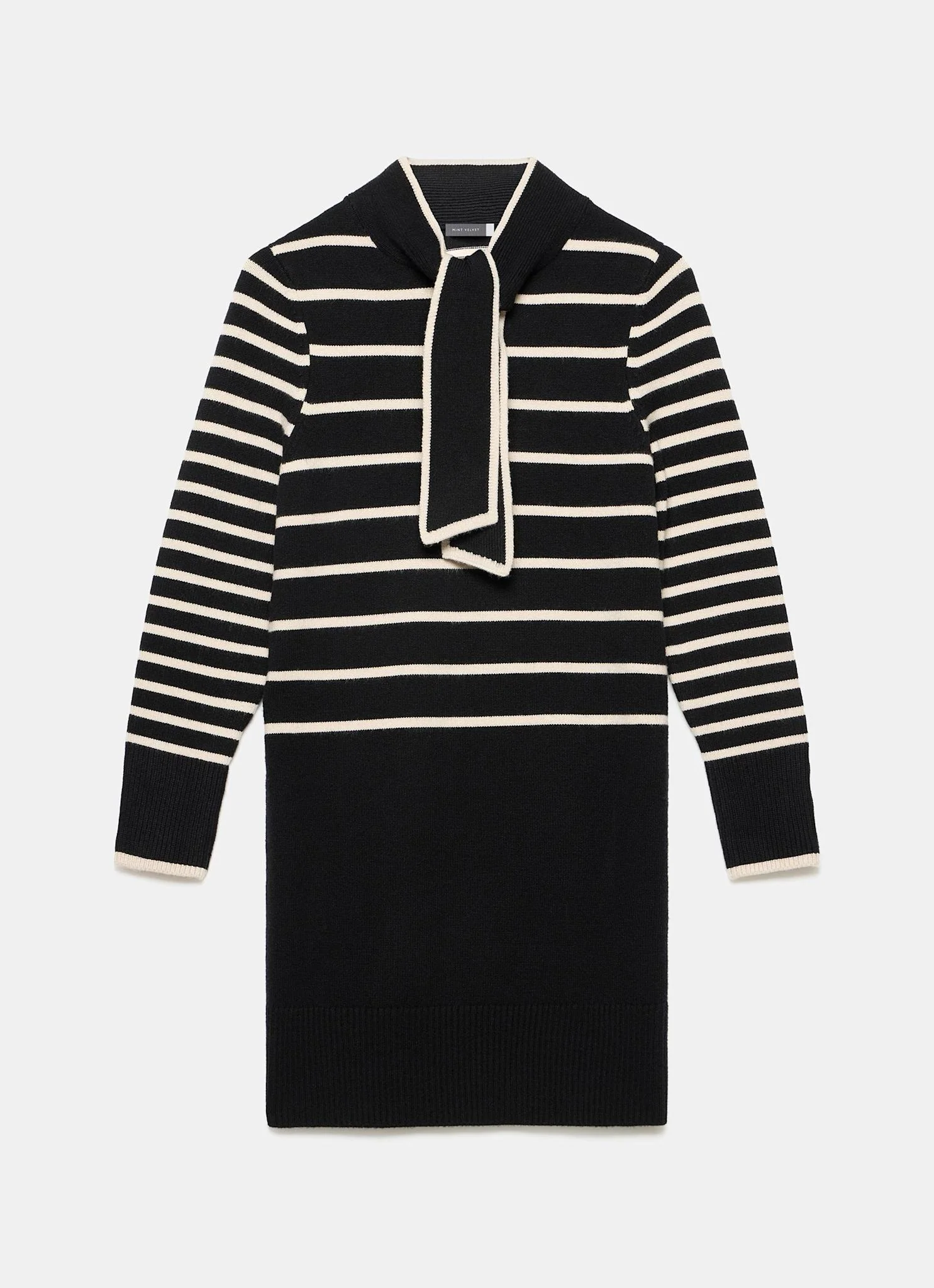 Black Striped Scarf Detail Knit Mini Dress - Image 7