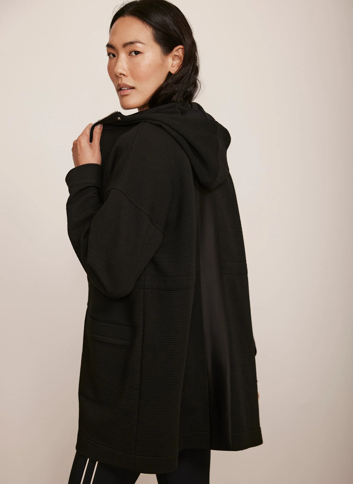 Black Textured Hooded Coat - Image 2