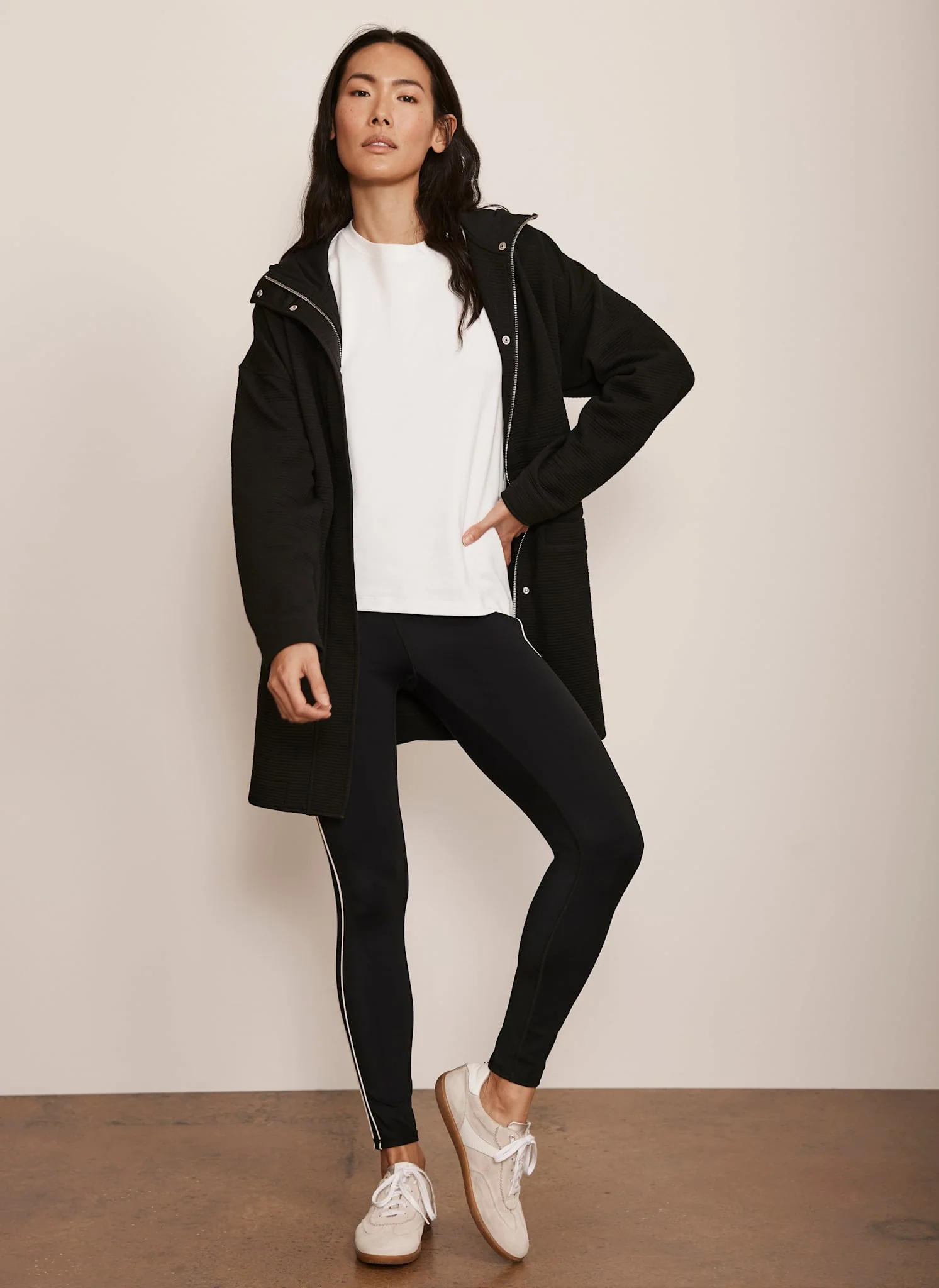 Black Textured Hooded Coat - Image 3